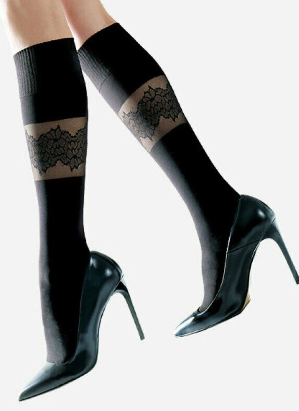 Lycille Feinkniestrümpfe elegante Kniestrümpfe aus Mikrofaser 60 den (1 Paar) mit Muster flache Nähte schwarz
