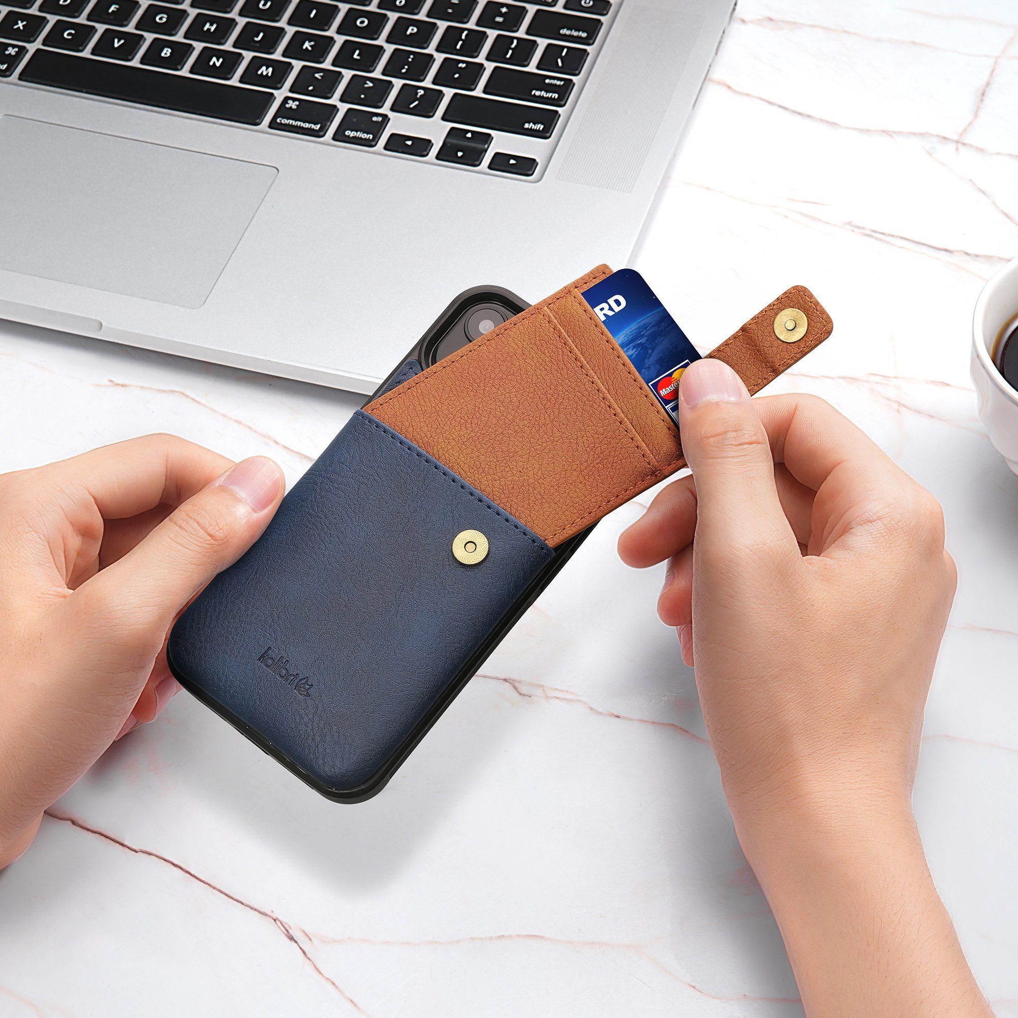 kalibri Handyhülle Hülle für Apple iPhone 13 / iPhone 14, Handyhülle Handy Cover - Kunstleder Case mit Kartenfach abnehmbar
