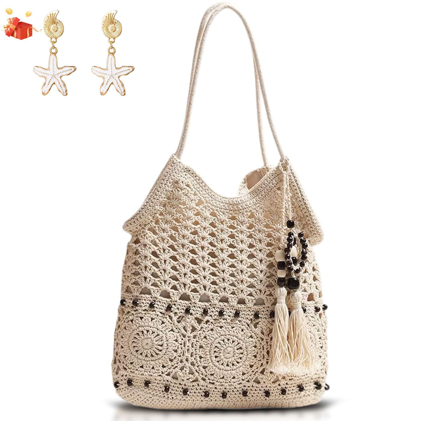 MOPUEA Strandtasche Women's Straw Bag Strandtasche, Bohemian Straw Umhängetasche (1-tlg., Umhängetasche, Strandhandtaschen), Strandtasche, handgefertigt, gewebt, modisch, geflochten