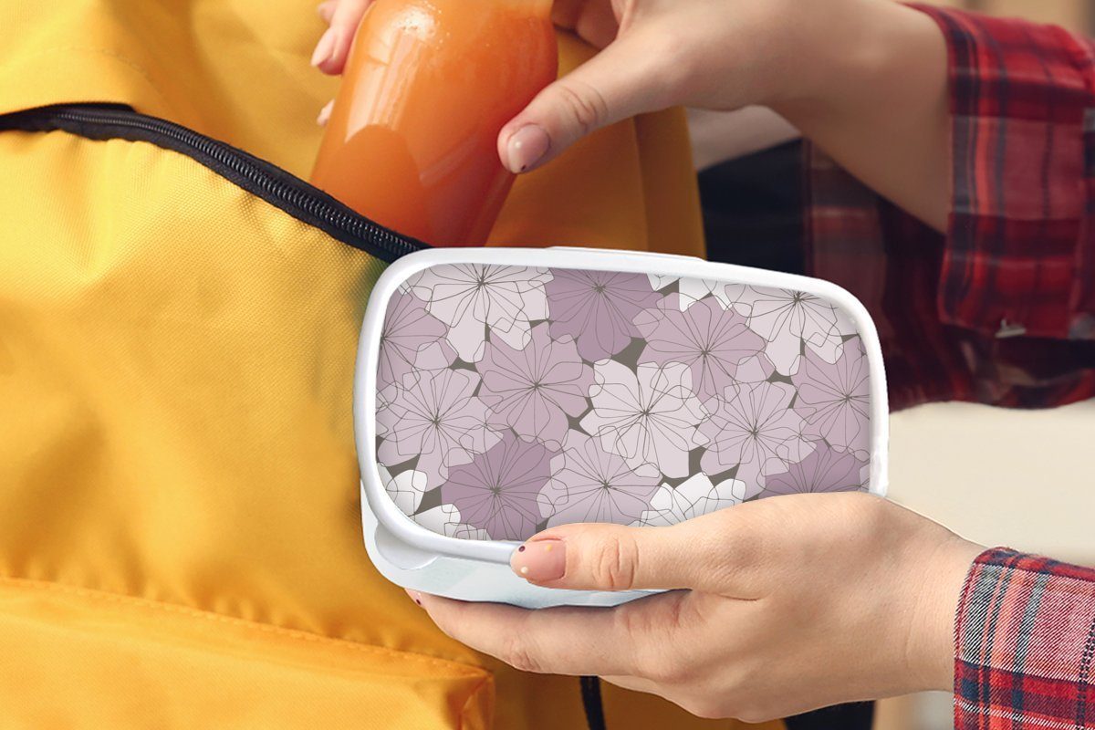 MuchoWow Lunchbox Muster - - Mädchen Jungs Minimalismus, Blumen Brotbox und (2-tlg), und für für Kinder Kunststoff, Brotdose, weiß Erwachsene