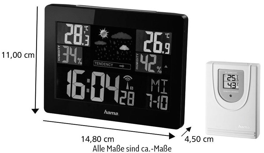 Funk, Innen-/Außentemperatur, Funk, Hama Wettervorhersage mit Innen-/Außentemperatur, (Außensensor, Außensensor, Wetterstation Wettervorhersage)