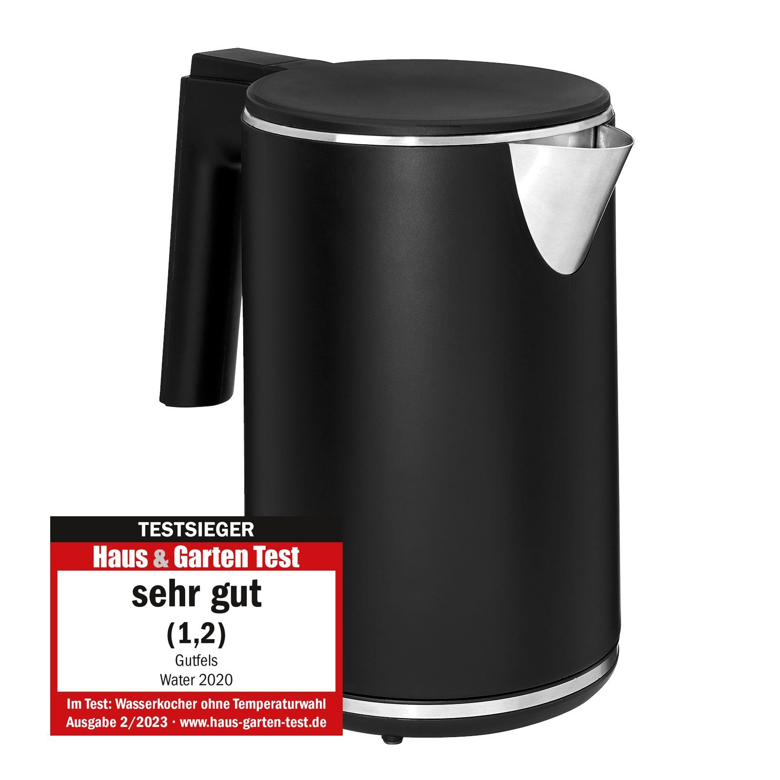 Gutfels Wasserkocher WATER 2020, 2200 W, Doppelwandig, 1 Liter Füllvolumen, 360° Sockel, integrierter Filter | Wasserkocher