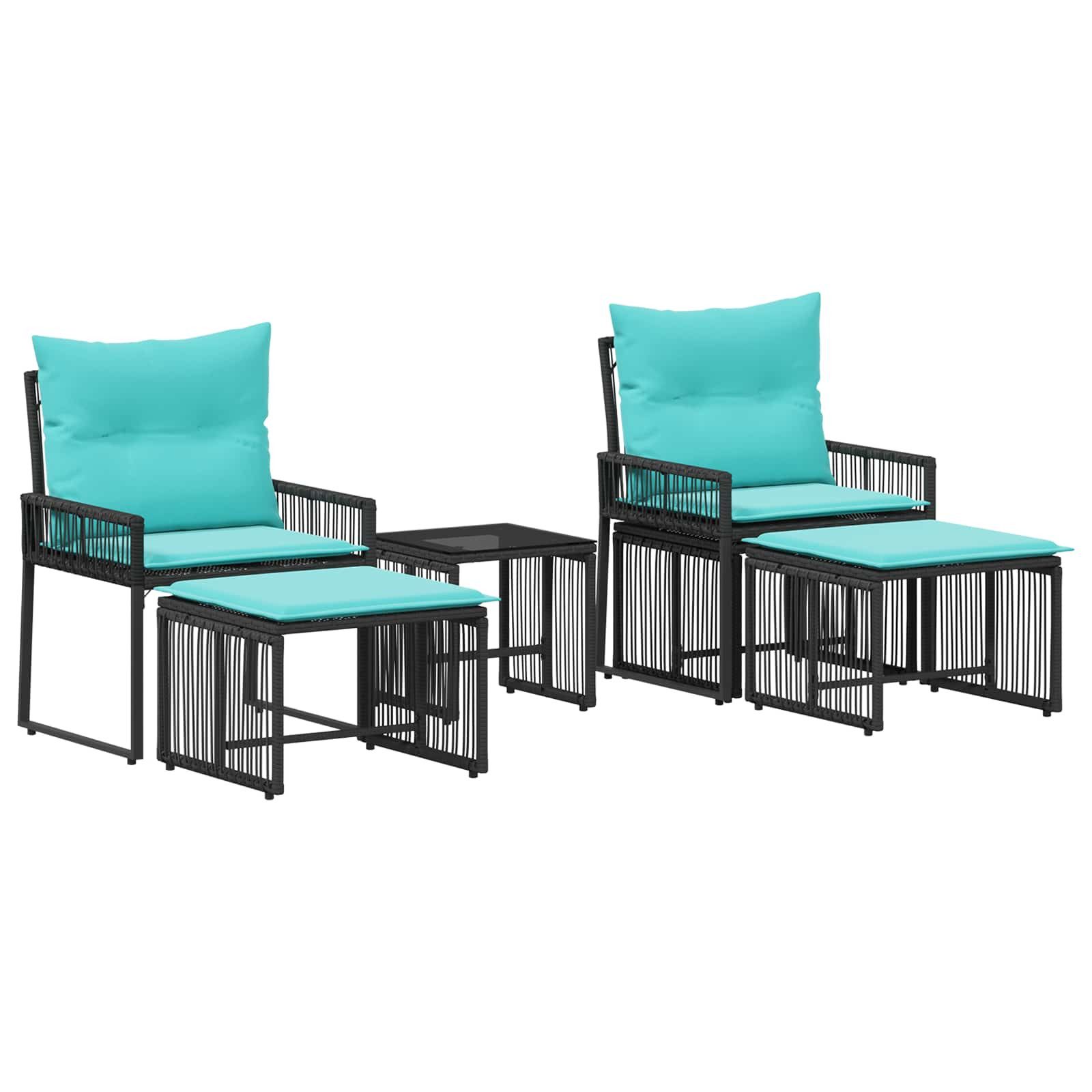 vidaXL Gartenlounge-Set Gartenmöbel Set 11 pcs Schwarz und Türkis Poly-Rattan, (11-tlg)
