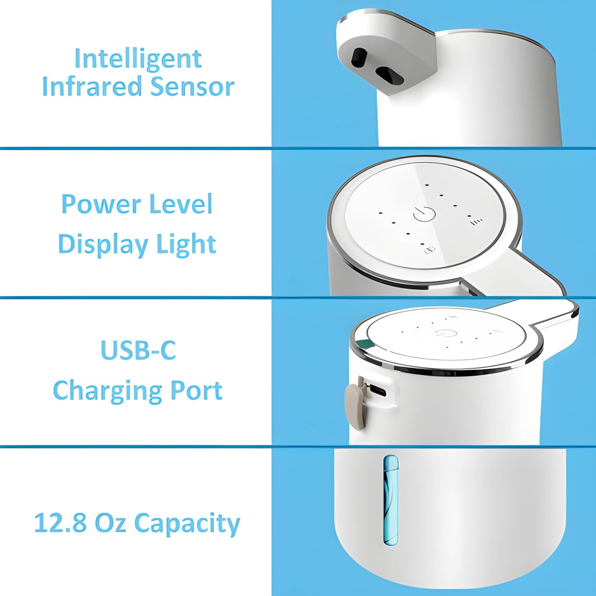 Athlix Seifenspender Elektrischer Automatischer Seifenspender berührungslos aufladbar, 4-Stufen einstellbar, IPX5 Wasserdicht, Vollautomatisch