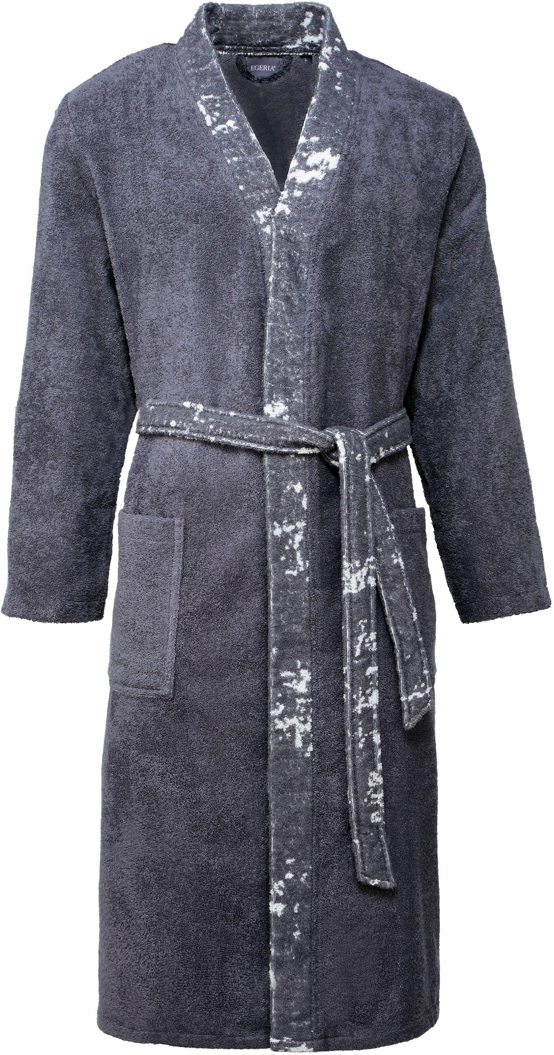 Egeria Herrenbademantel Remo, Langform, Walkfrottee, Kimono-Kragen, Gürtel, mit farblich abgesetztem Kimonokragen und Bindegürtel, 100% Baumwolle