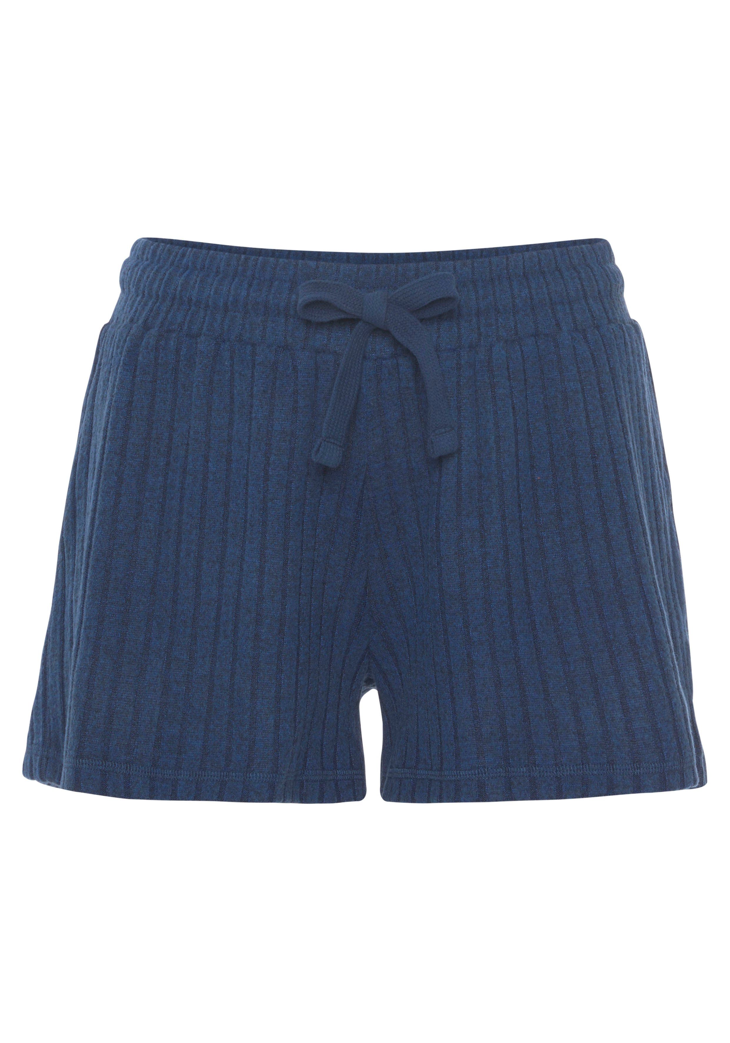 mit weicher blau-meliert -Loungeshorts Ripp-Qualität LASCANA Shorts meliert Bindeband in