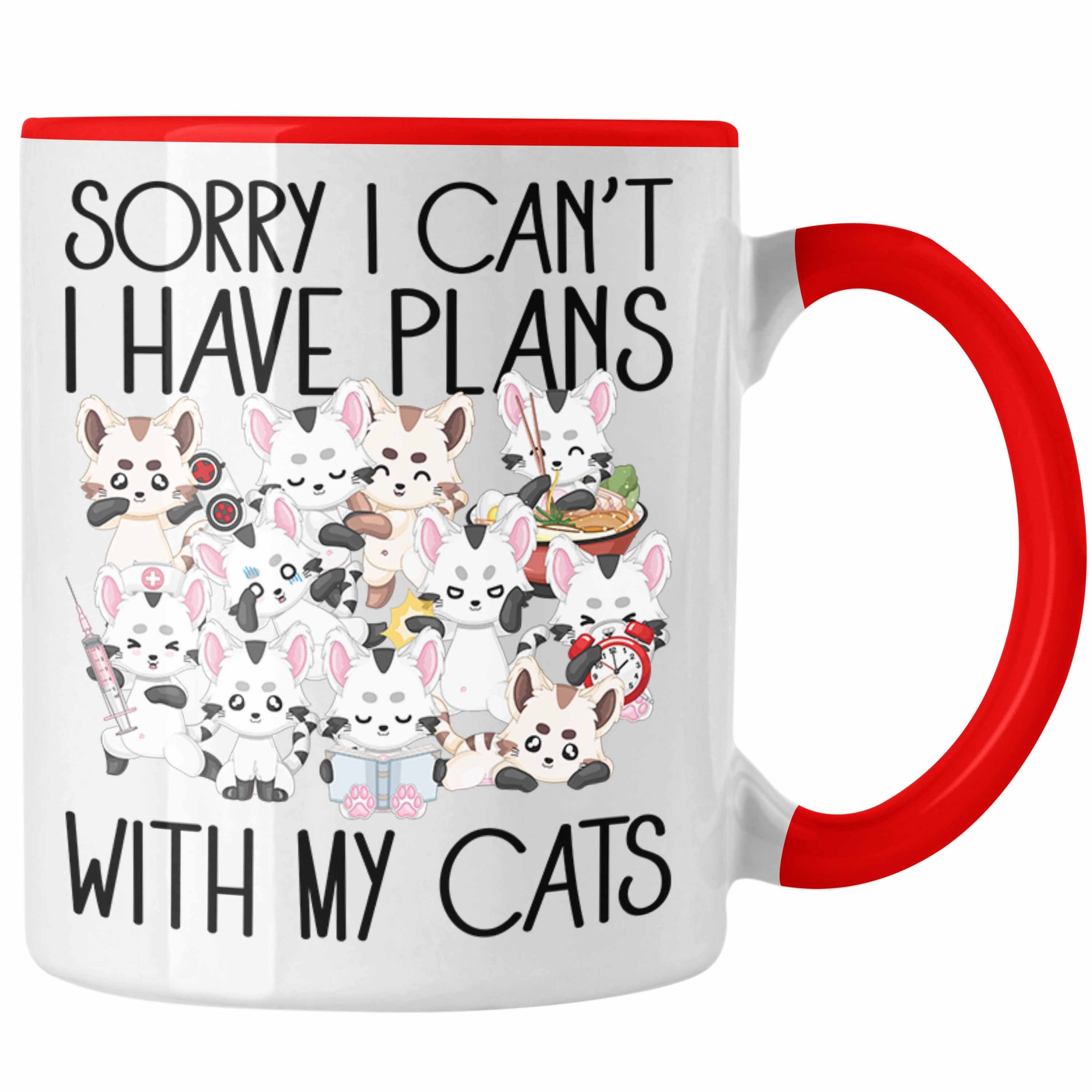 Trendation Tasse Trendation - I Have Plans With My Cats Tasse Geschenk Katzenbesitzerin Rot