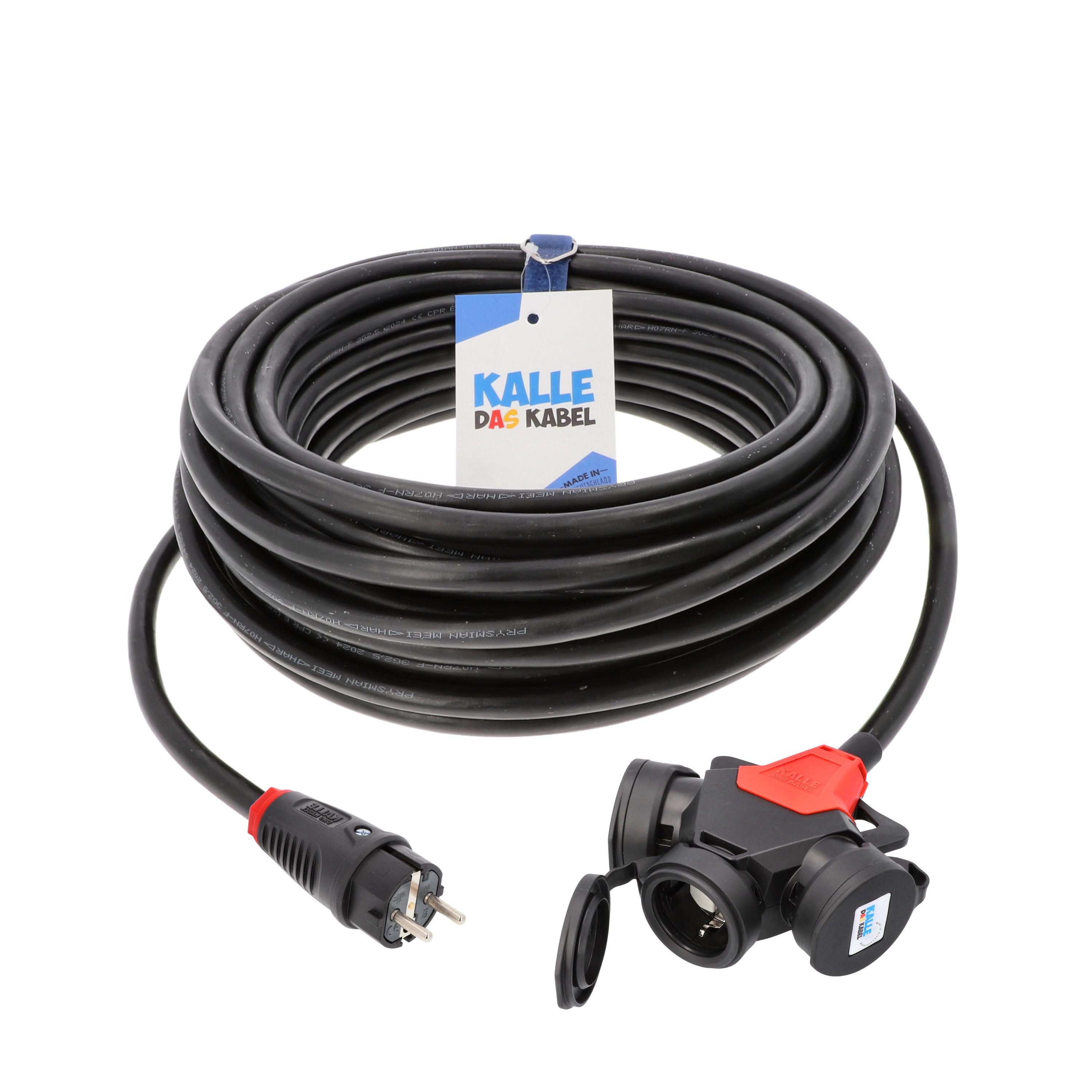 KALLE DAS KABEL Kalle Verlängerungskabel Schuko 1,5mm² 3-Fach Kupplung IP54 5 Meter Verlängerungskabel, 3x Schuko 230V (500 cm)