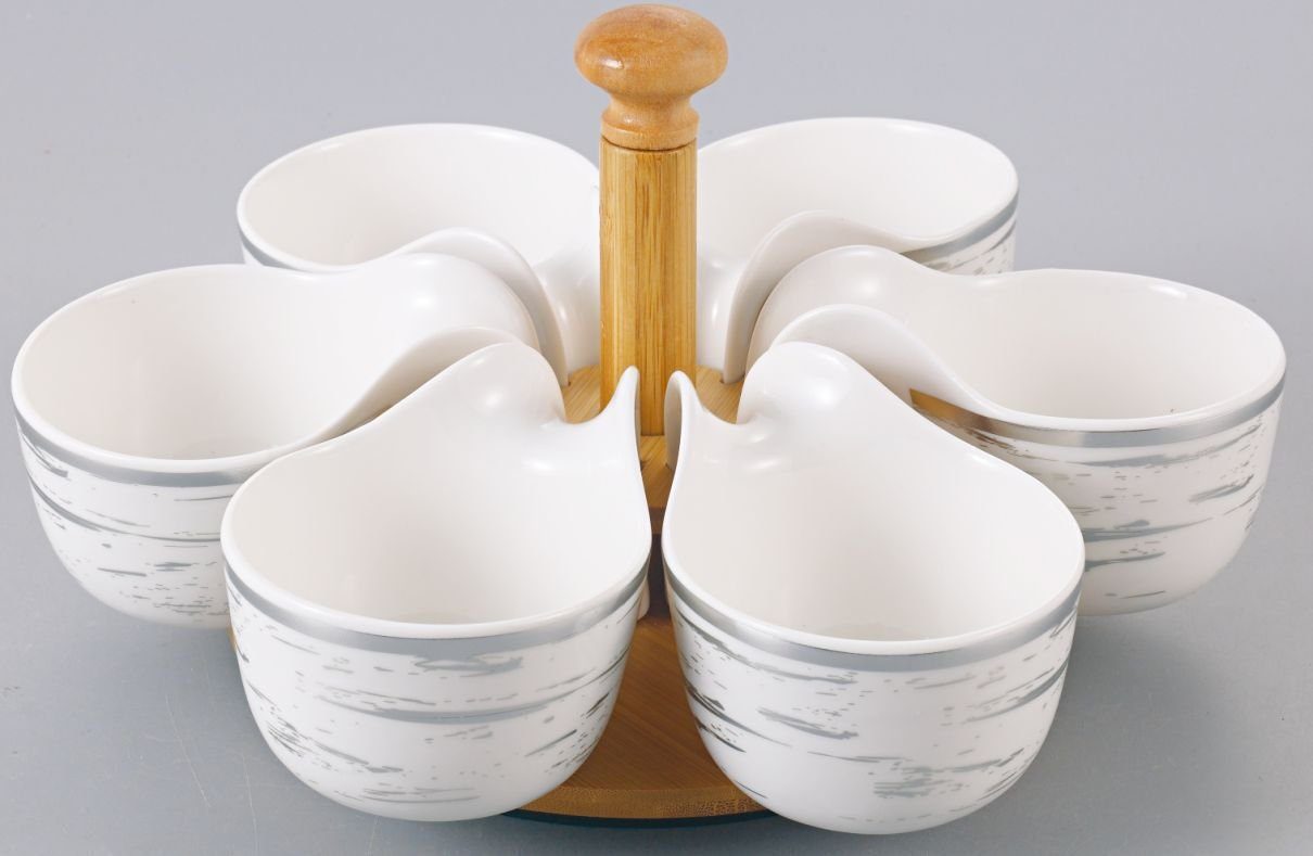ZELLERFELD Snackschale Чаши Set 6 Fächer Servierschale aus Porzellan mit Marmor Design, Porzellan