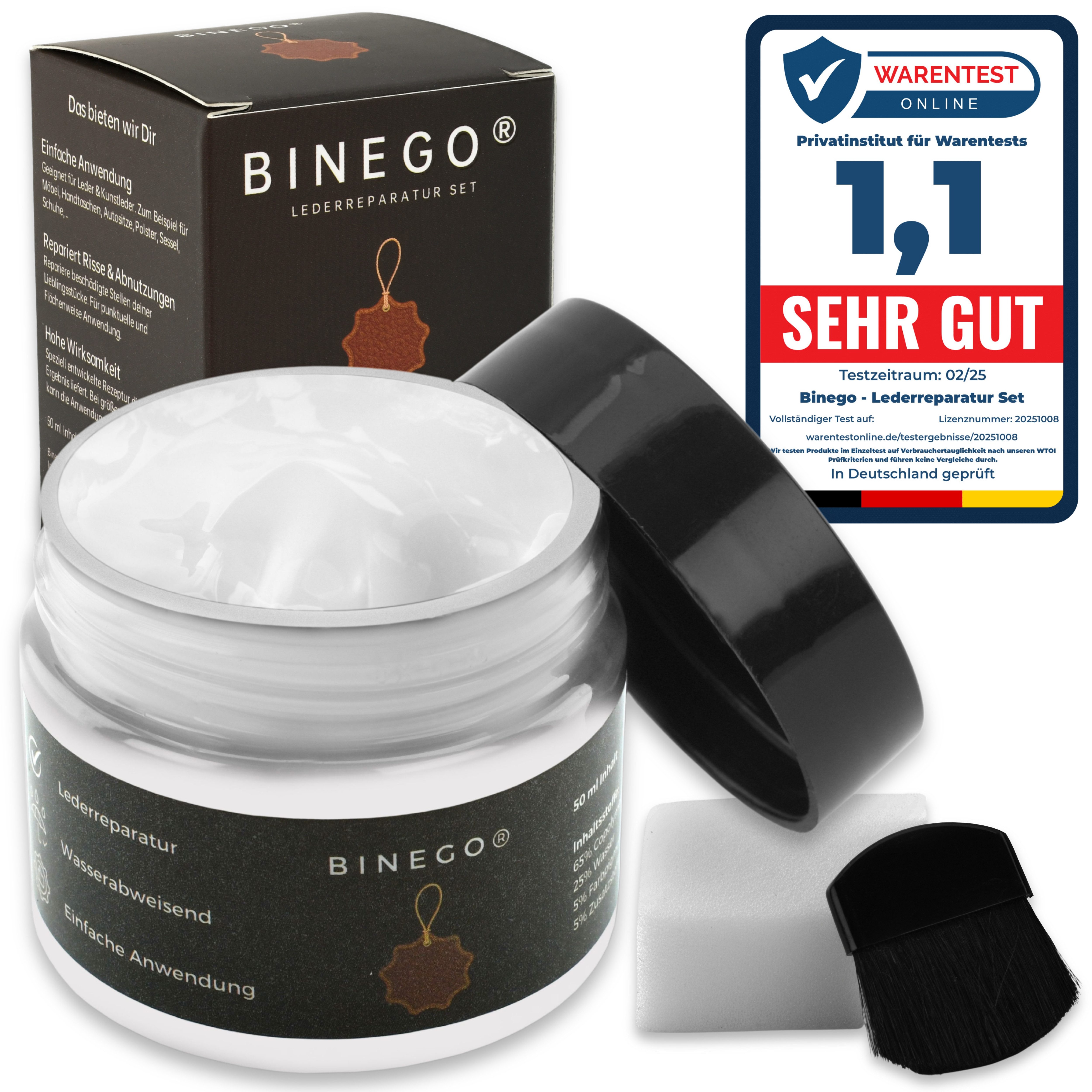 Binego Lederreparaturset Leder Kunstleder Lederreparatur Flüssigleder Lederpflegeset (Reparatur Set, 4 St., Lederfarbe), schnell trocknend