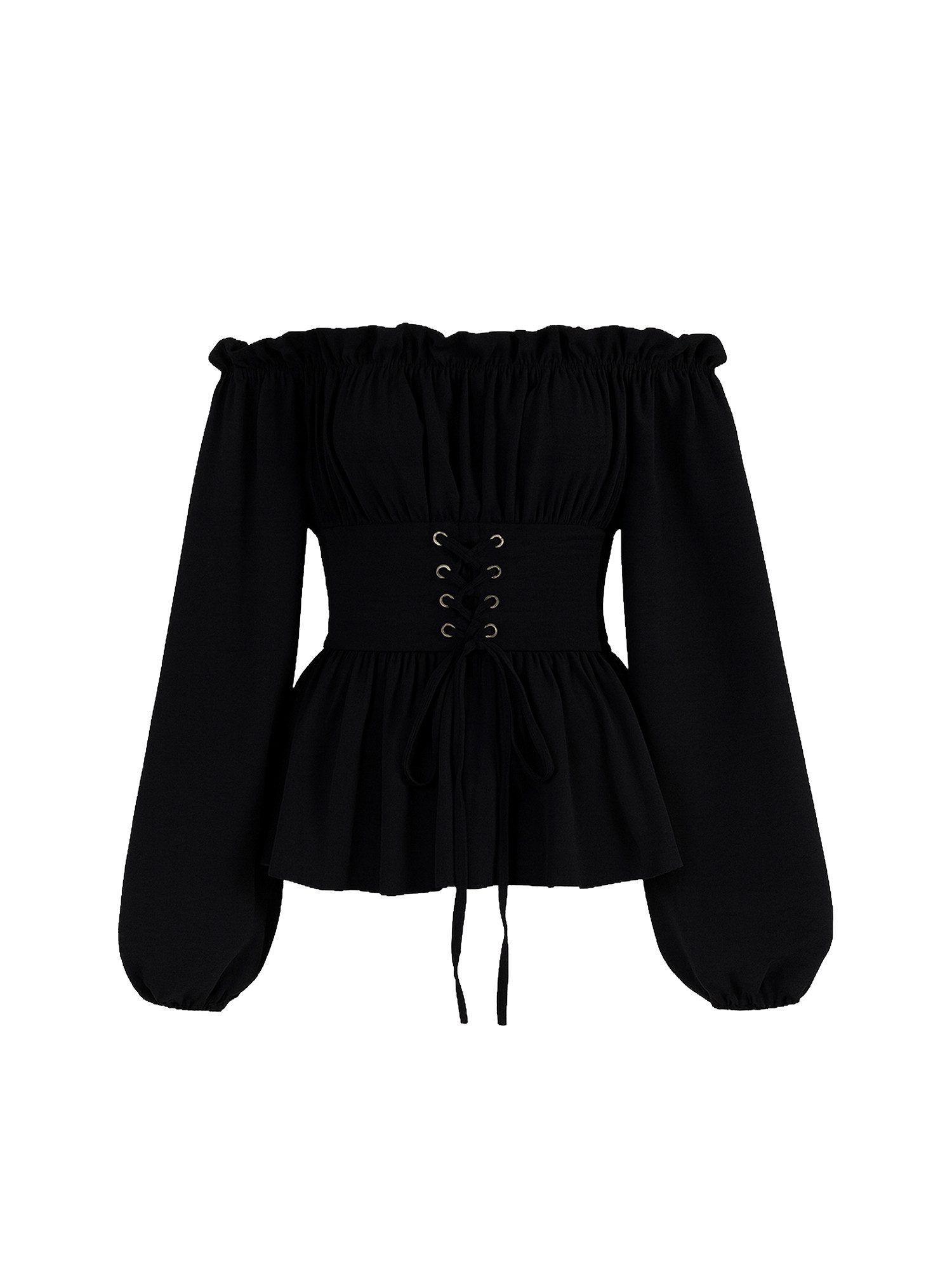 Blusentop – Carmenbluse mit Schnürdetail und Smoktaille