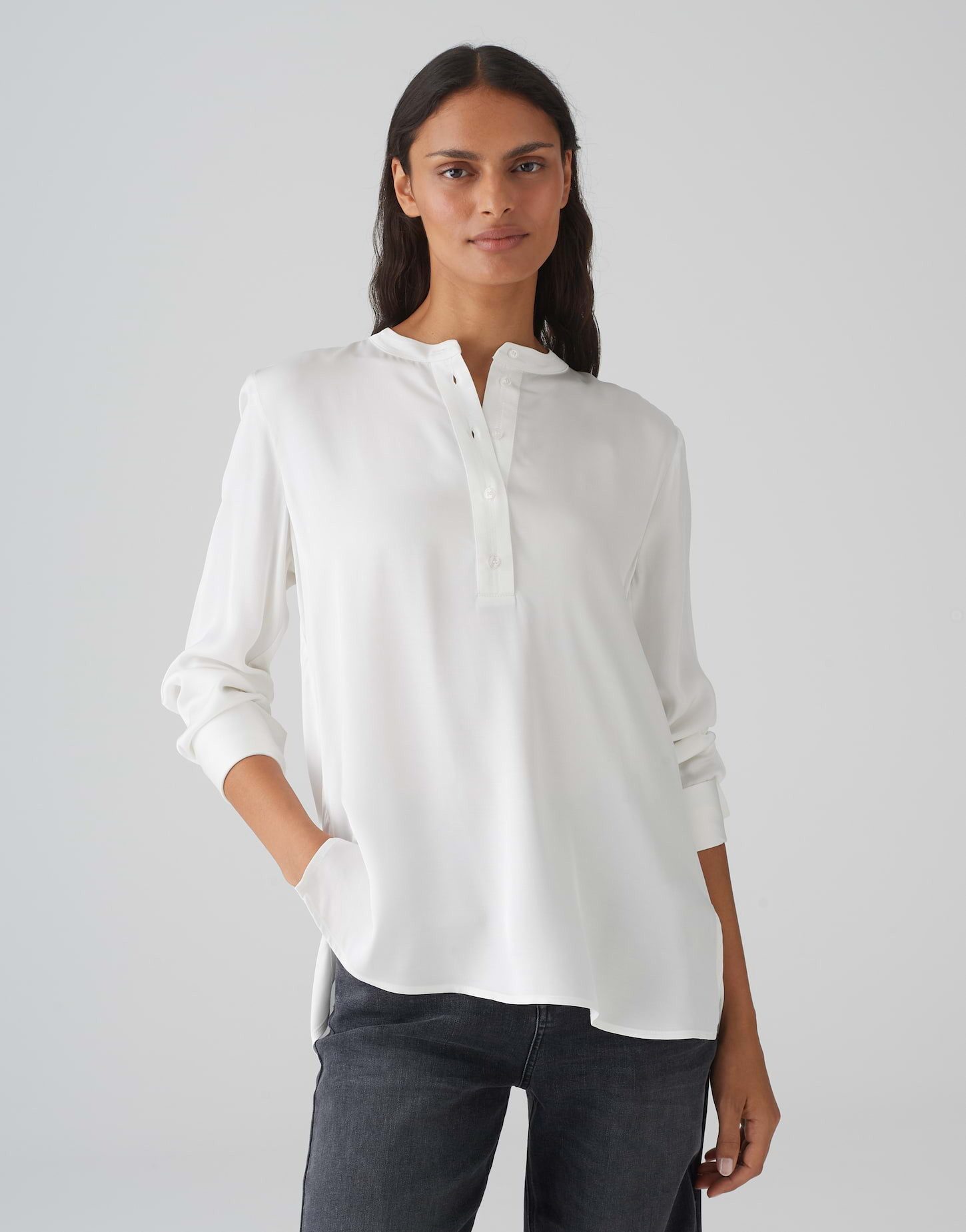 Langarmbluse Tunikabluse FANJI Regular aus Satin