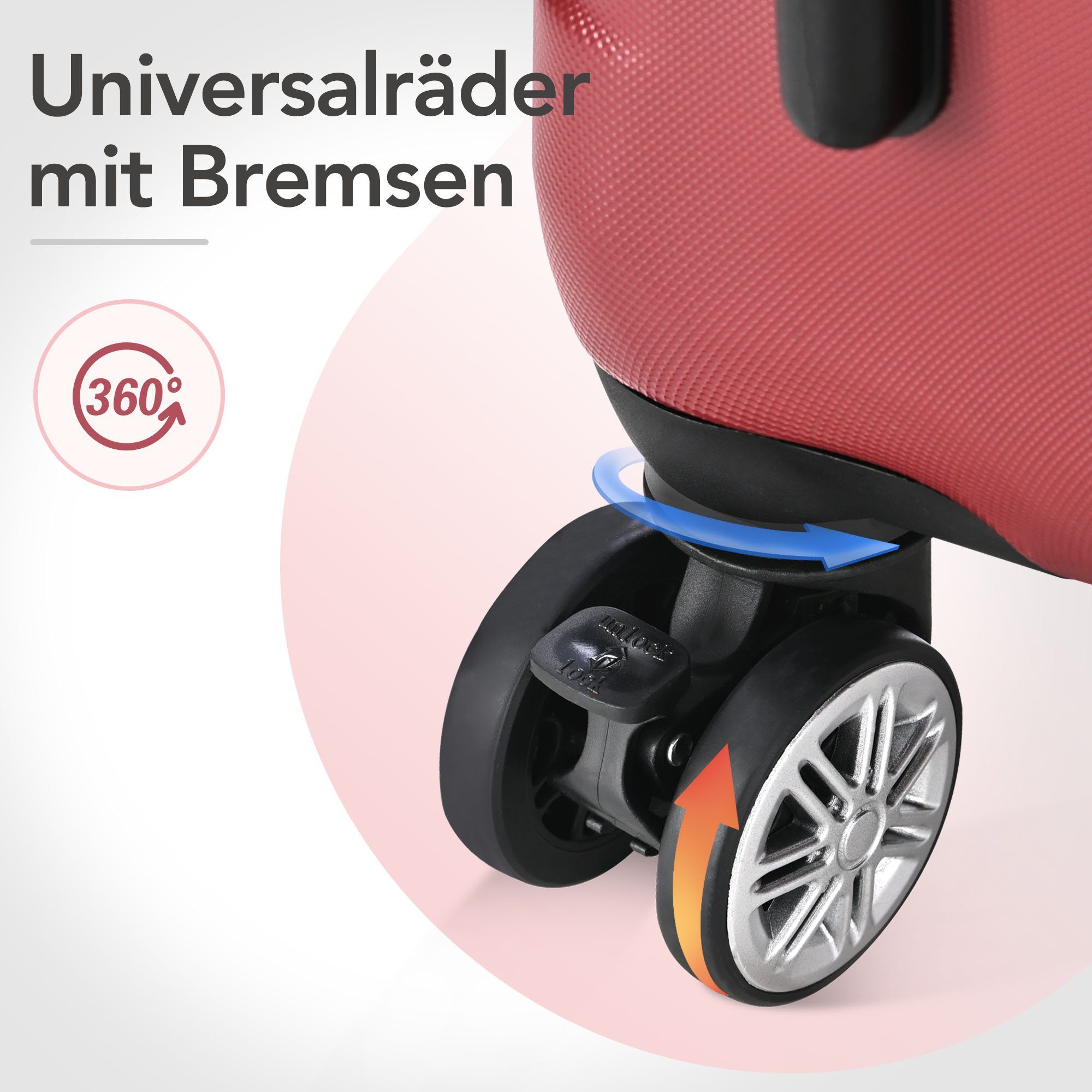 BlingBin Universalrad cm Bremsen XL XL, Handgepäckkoffer - ABS-Material 42*28*74 Mit Rot mit Doppelrad TSA-Schloss Hartschalen-Handgepäck