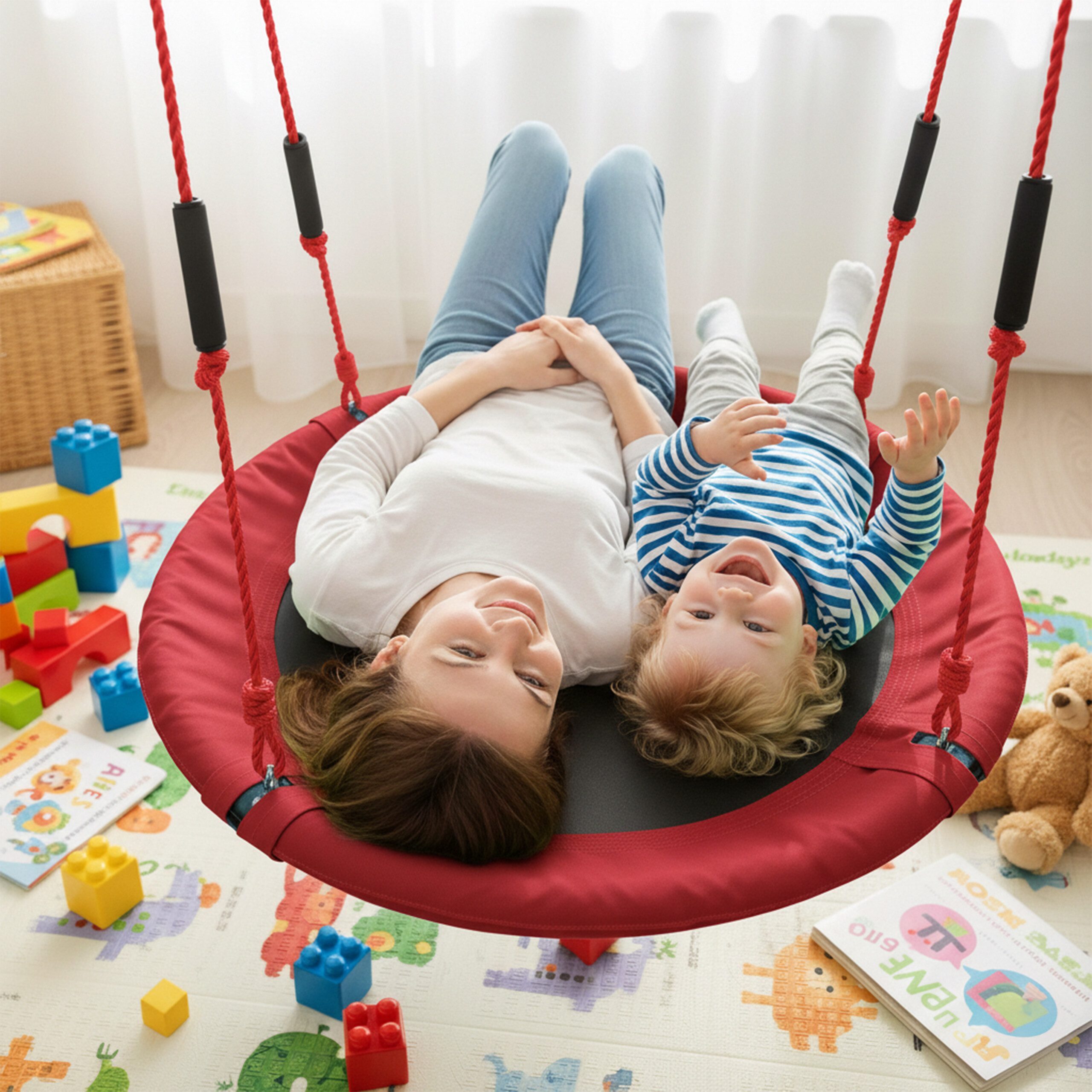 relaxdays Nestschaukel-Sitz Nestschaukel Kinder Schaumstoffgriffe, rot, 120 cm