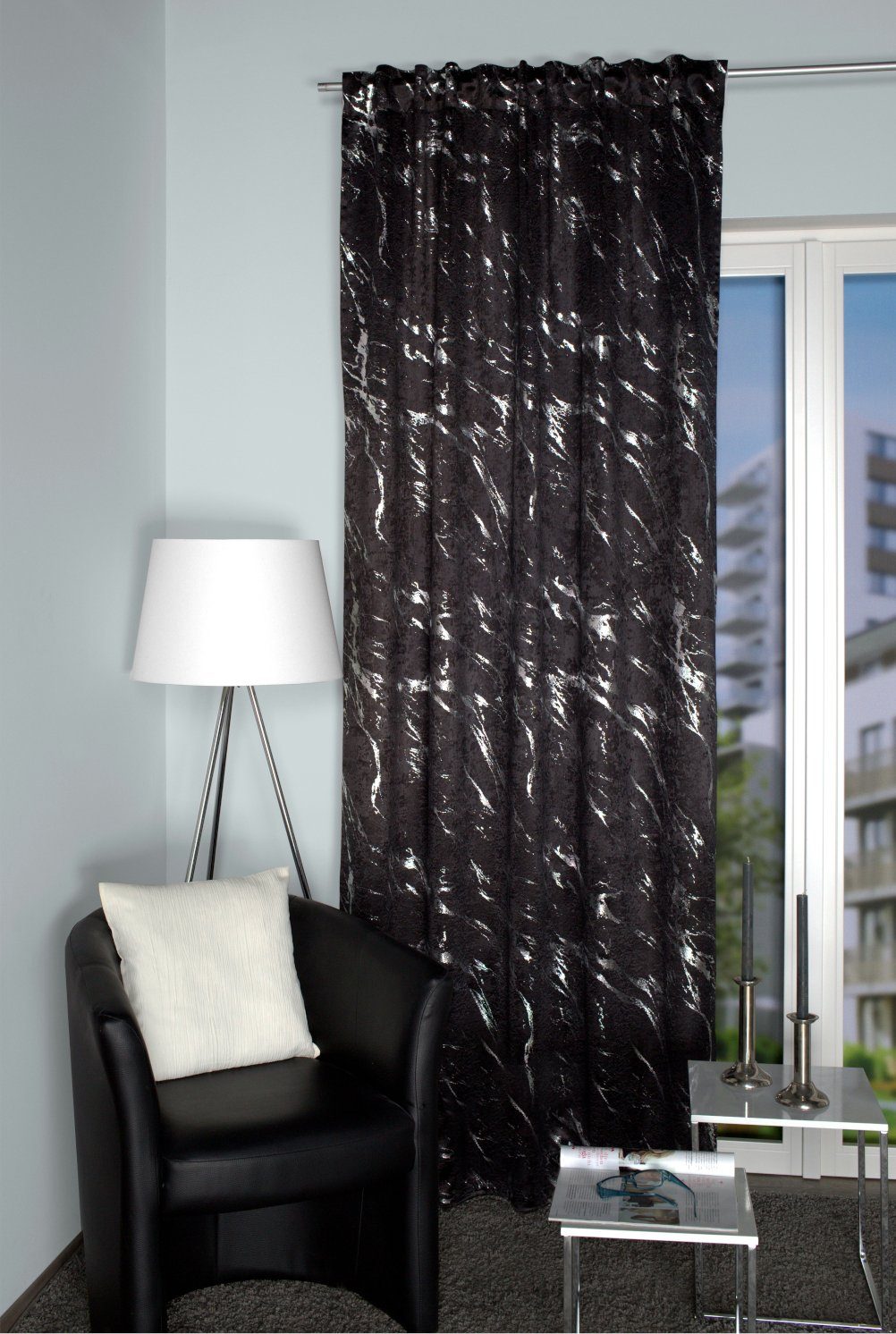 HOME WOHNIDEEN Vorhang Verdunkelungsvorhang FORCE, Silberdruck, Marmor-Moti günstig online kaufen
