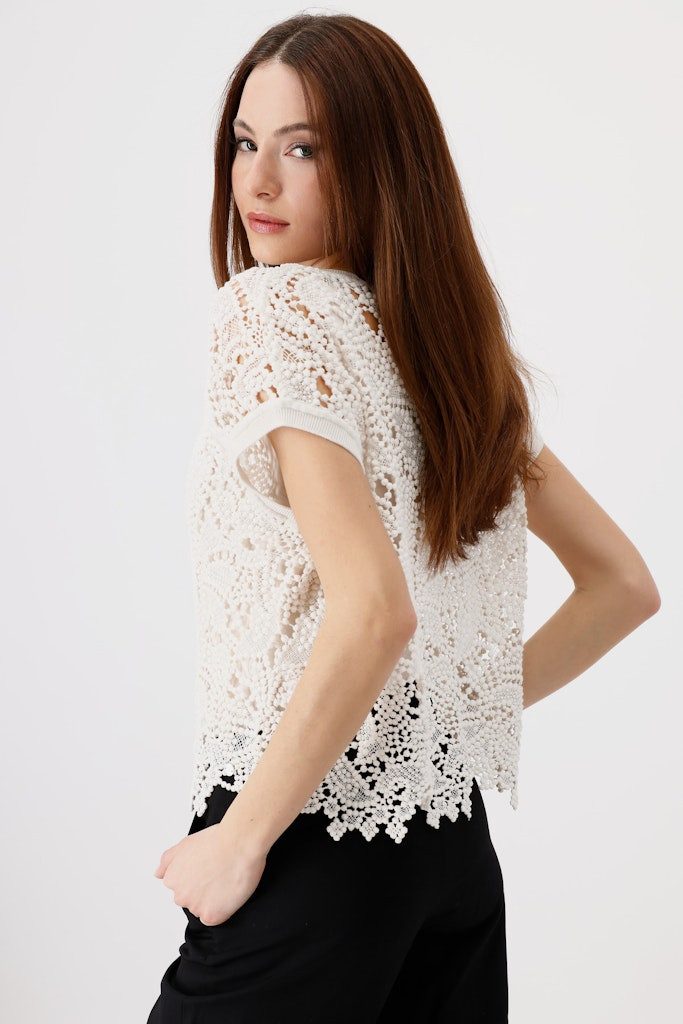 Monari T-Shirt Spitze Baumwollshirt mit elegantem Spitzenbesatz