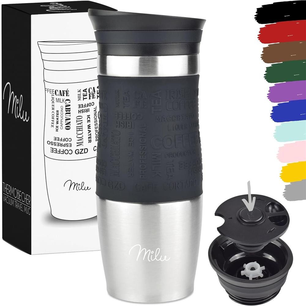 Milu Thermobecher Thermobecher Kaffee To Go Edelstahl 370 ml, auslaufsicher, isoliert