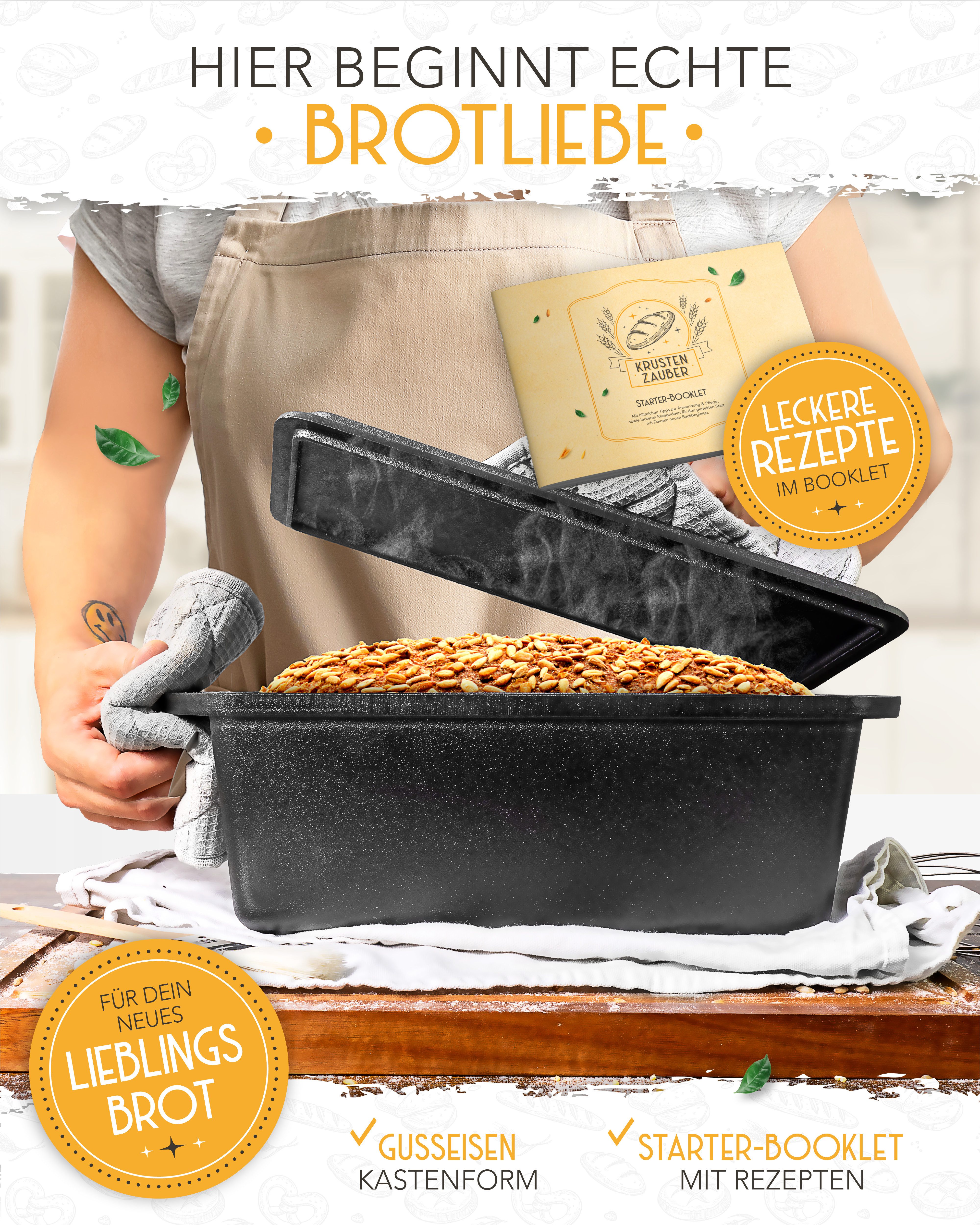 Krustenzauber Kasserolle Gusseisen Topf als Kochtopf, Schmortopf oder Brotbackform