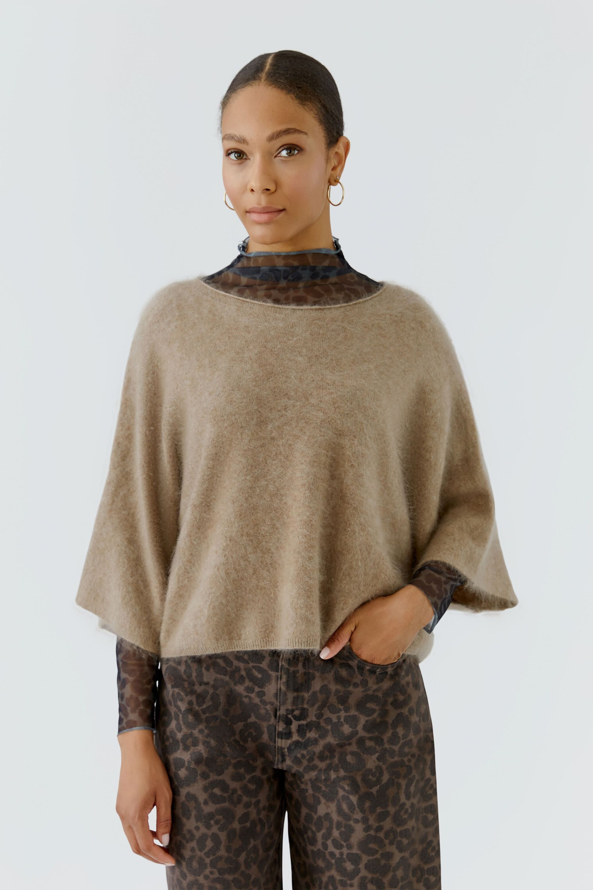 Oui Rundhalspullover Oversized geschnitten Rundhals