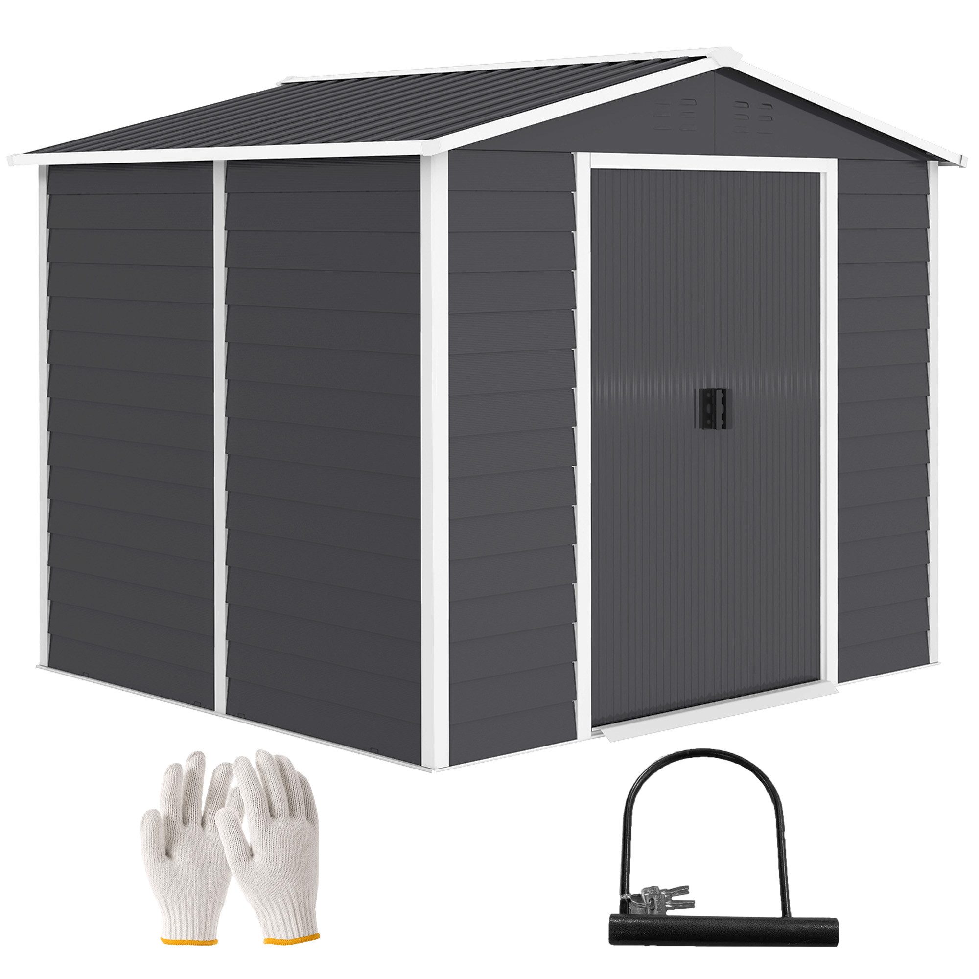 MC Star Gerätehaus Geräteschuppen aus Metall, wetterfest & rostfrei, abschließbar, (Stahl, 213 x 130 x 172 cm, Dunkelgrau)