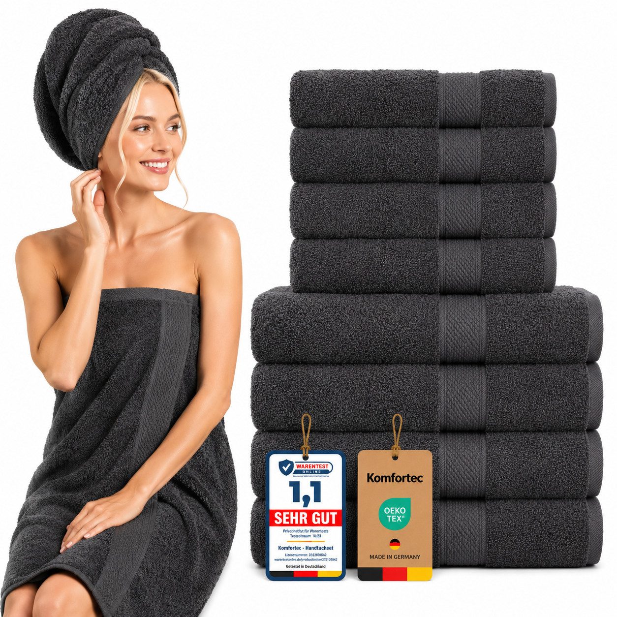 Komfortec Handtuch Set 8x Handtuch & Badetuch Set - 4er 50x100 + 4er 70x140 cm, Frottee (Set, 8-St), 100% Baumwolle, 470 g/m2, mit Bordüre, Weich & Saugstark