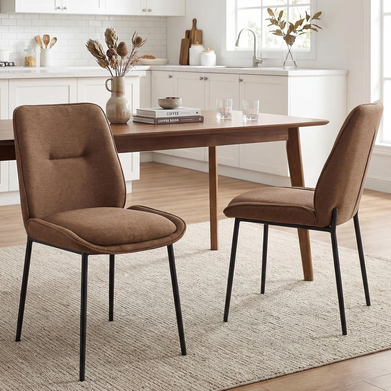CHAIRUS Esszimmerstuhl 2er Set, Armlos mit schwarzen Metallbeinen, Wohnzimmerstuhl (2 St), Polsterstuhl aus Chenille-Stoff, geeignet für Esszimmer und Küche