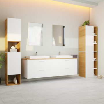 GARLIVO Waschbeckenunterschrank GLA-160 mit Schubladen, Badezimmer Waschtischunterschrank, Weiß Breite 160 cm, Soft-Close, Push-to-Open/ Tip-On, Hängend