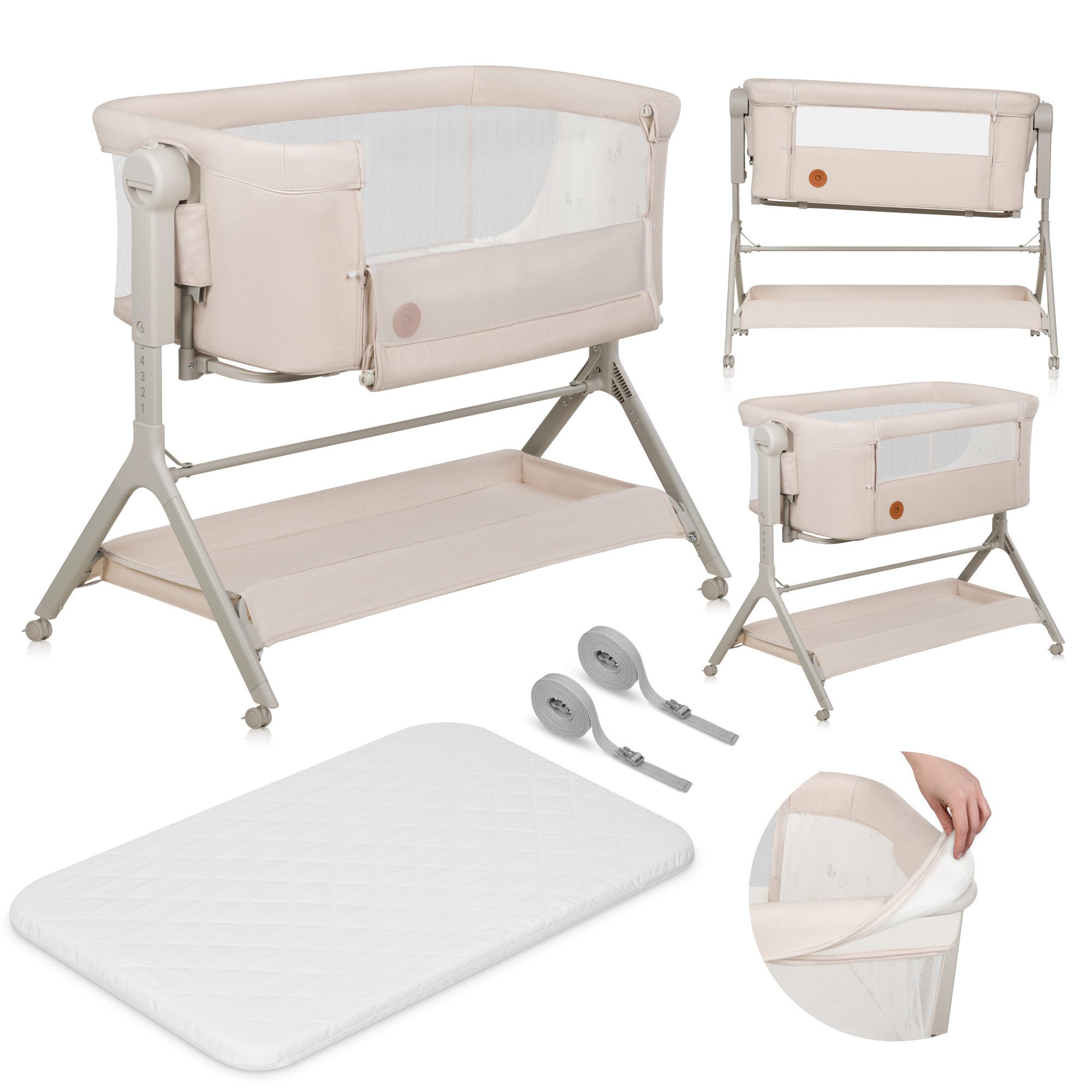 lionelo Reisebett LEONIE PLUS (Set, Set) SUPER Babytragetasche, Wiege, freistehendes Babybett