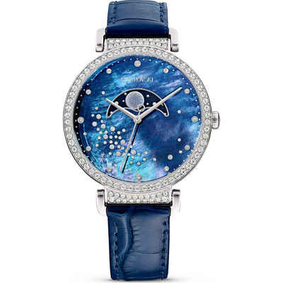 Swarovski Quarzuhr Swarovski Damen Uhr 5613320 Passage Moon Phase Uhr, Lederarmband, Blau, (1-tlg)