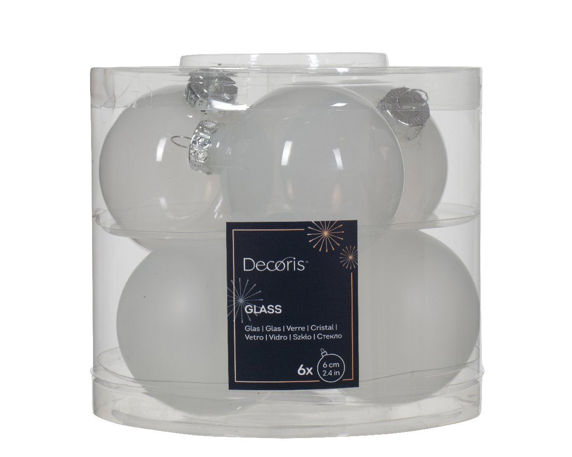 Kaemingk Weihnachtsbaumkugel, Weihnachtskugeln Glas 6cm x 6 Stück - Winterweiss transparent