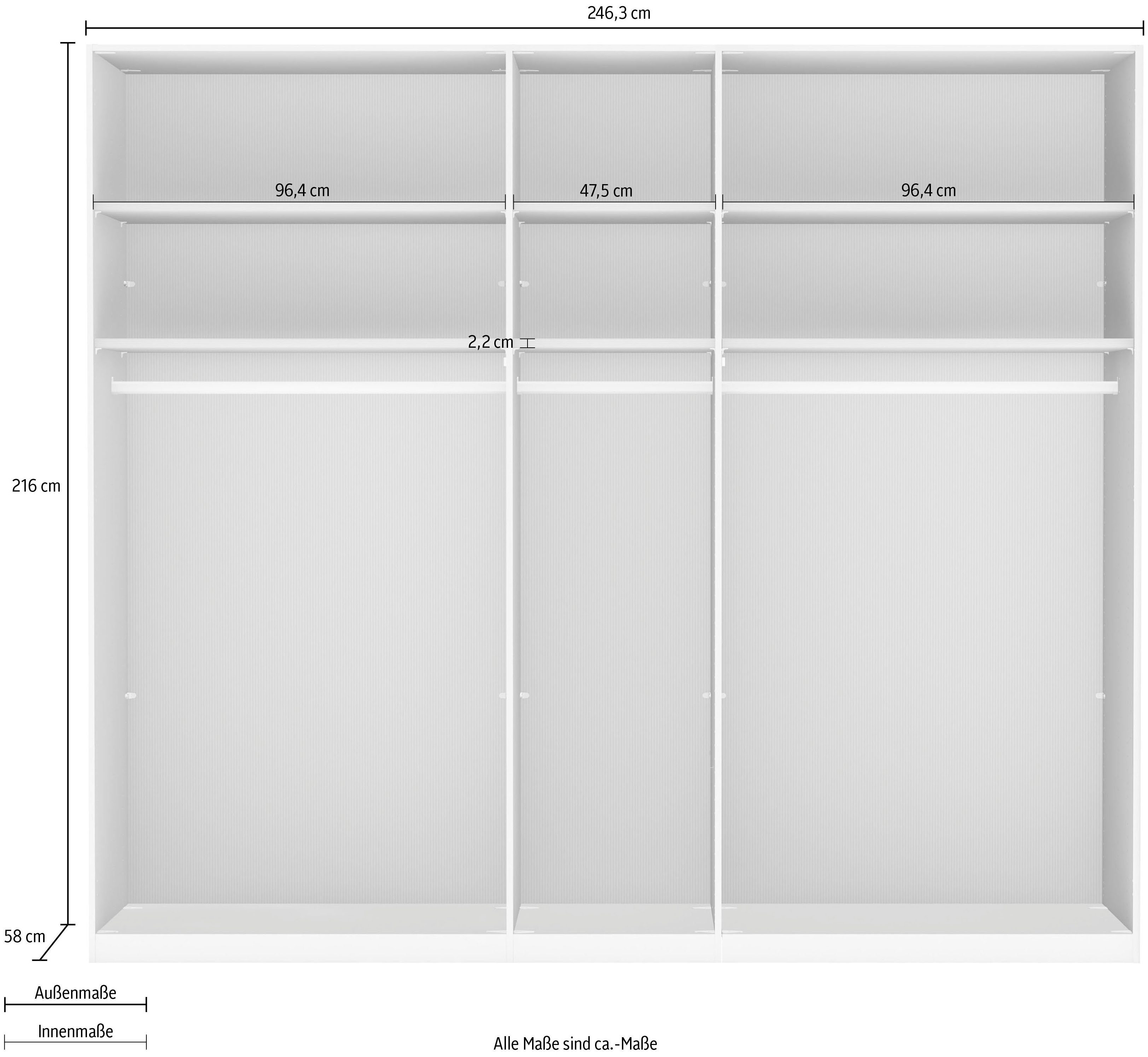 Bianco-Eiche-Nachbildung/Glas Weiß Beschläge sowie inkl. hochwertige mit WIEMANN Teil-Glasfront Monaco Drehtürenschrank Türdämpfung