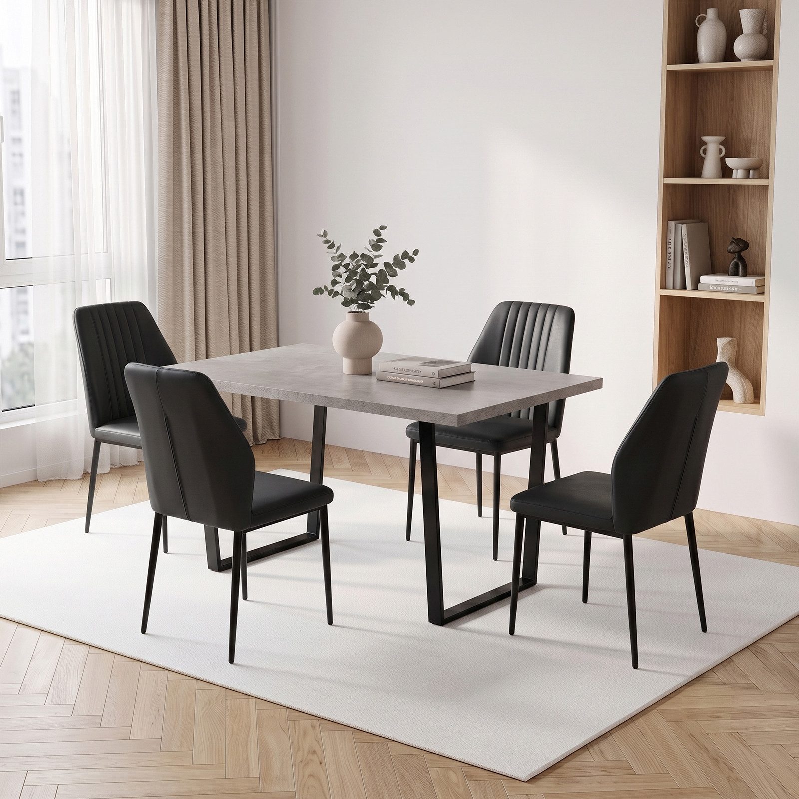 Jiexi Essgruppe Esstisch Set 110x70 MDF Grau Feste Essgruppe mit PU-Leder Stühlen