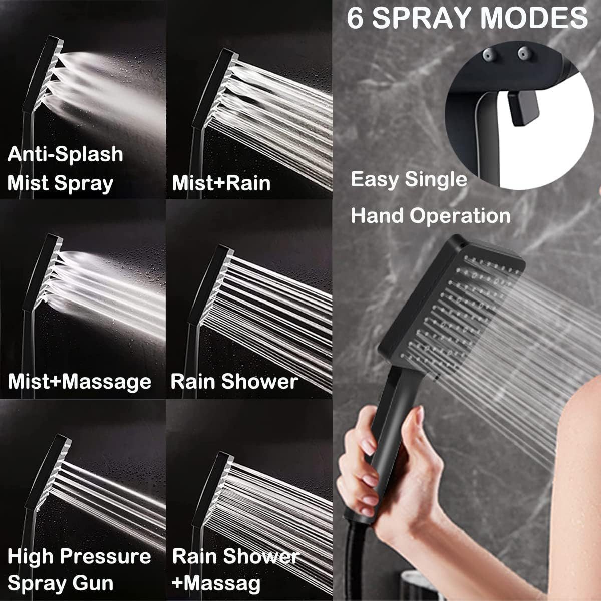 UE Stock Handbrause Universal 6 Modi Handbrause Hochdruck Duschkopf Set mit 150cm Schlauch, ideal für entspannende Duschen – Bild 4 von 5