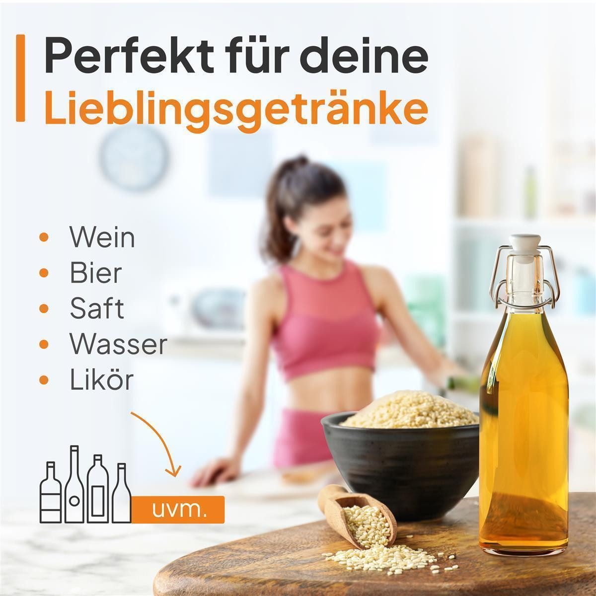 Flaschen-Fuchs Vorratsglas 500ml Flaschen zum Befüllen Bügelverschluss Schnaps Likörflaschen, Glas, (6er Set) – Bild 5 von 5