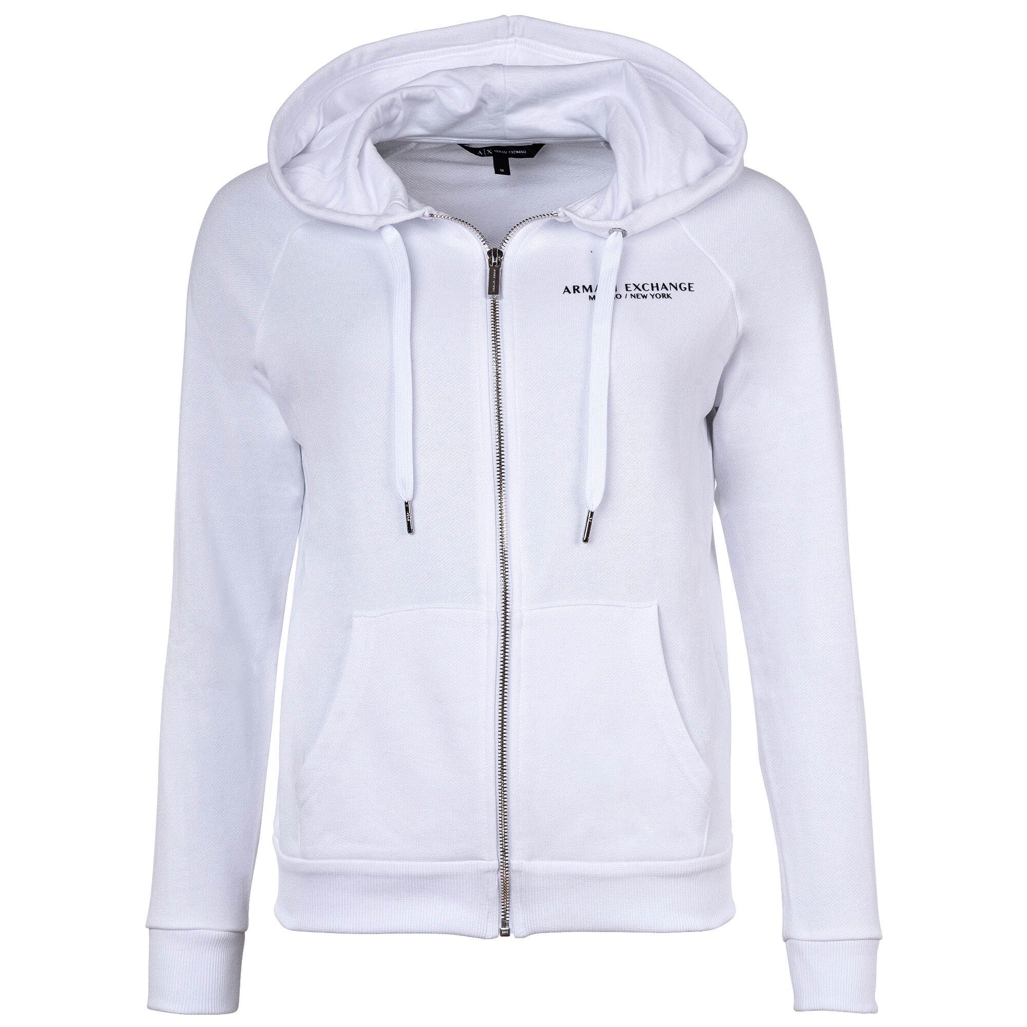 ARMANI EXCHANGE Reißverschluss, Sweater Damen Weiß Logo Sweatjacke - Kapuze
