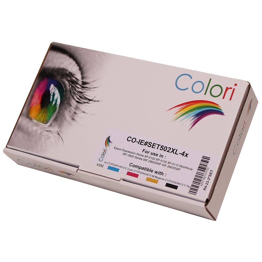 Colori Tintenpatrone (Kompatibles Set 4x Druckerpatrone für Epson 502 502XL Expression, XP-5100 XP-5105 XP-5115 Workforce WF-2800 Series WF-2860DWF WF-2865DWF)