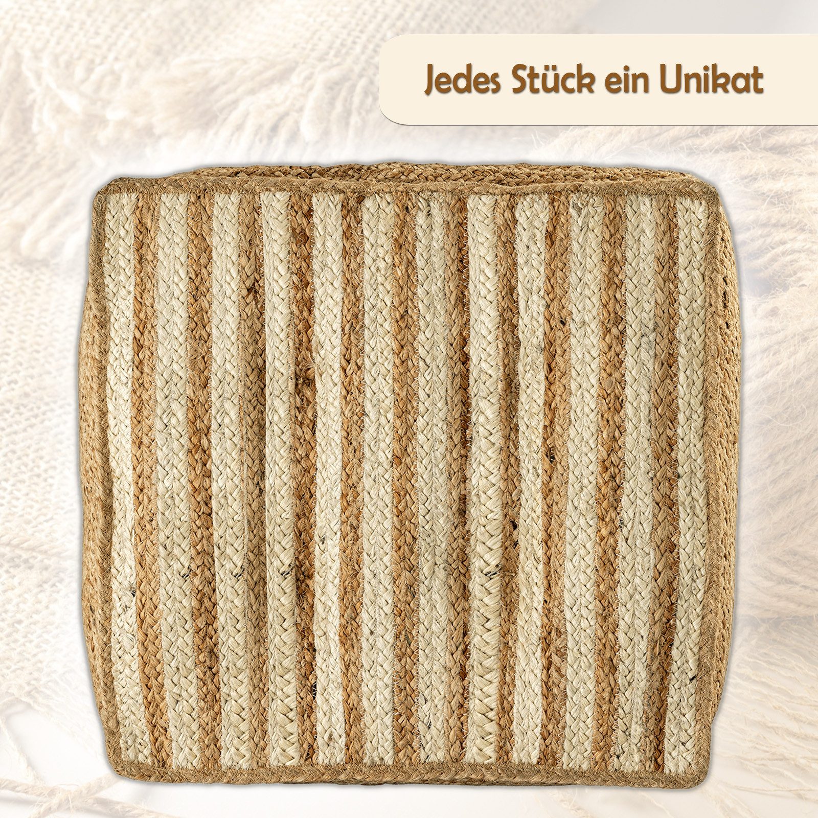 Amagohome Sitzhocker Sitzhocker Sitzpouf Jute Bodenkissen rund quadratisch Deko Hocker Fußh
