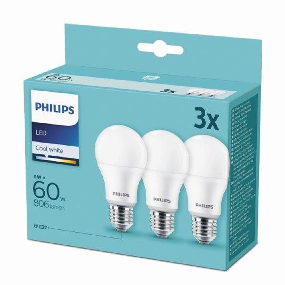 E27 LED-Leuchtmittel LED E27 Philips 3ER-SPARPACK GLÜHBIRNE,