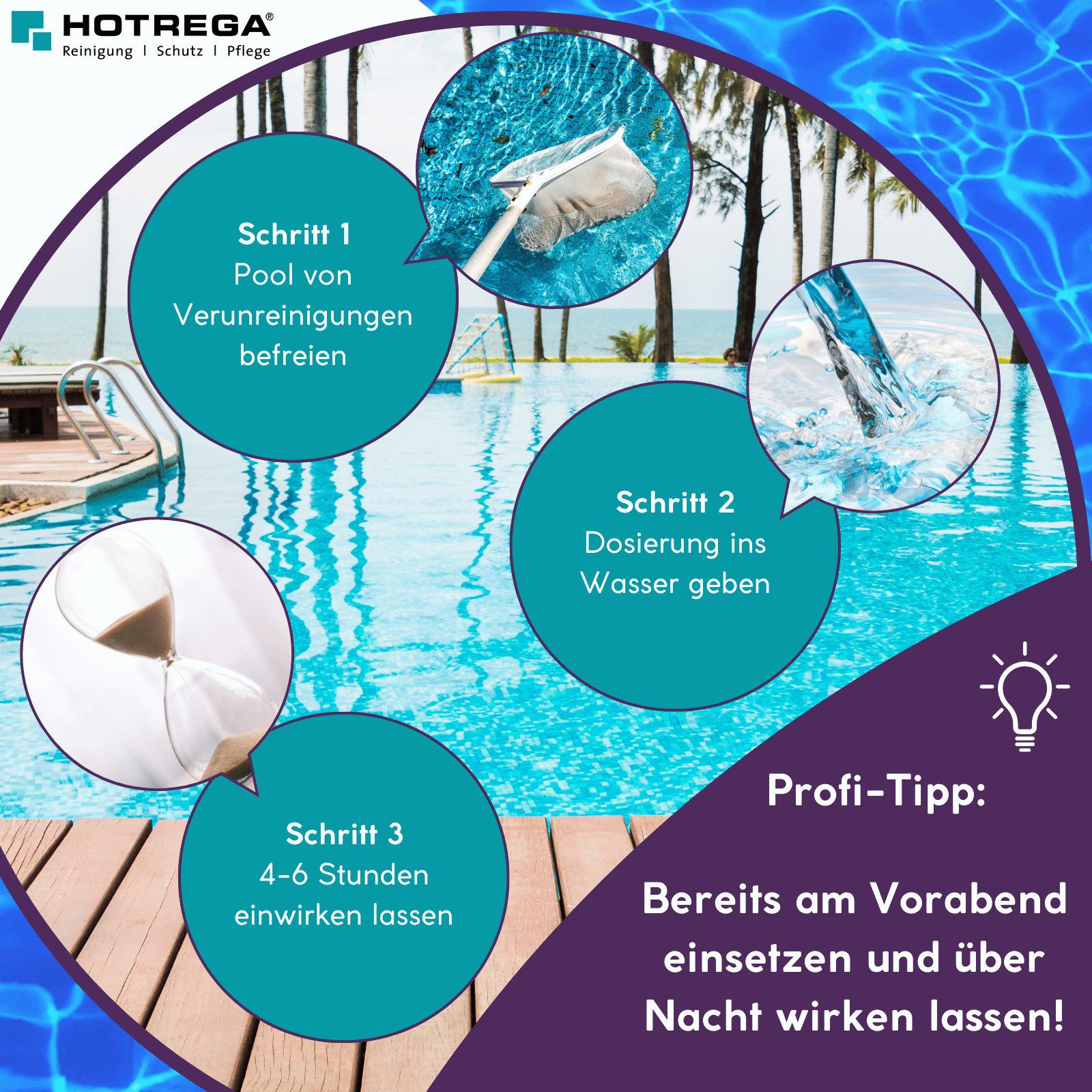 HOTREGA® Poolpflege Pool-Pflege 3in1 Konzentrat 2 L, Desinfektion, Algenentferner, (Kein Set) – Bild 3 von 5