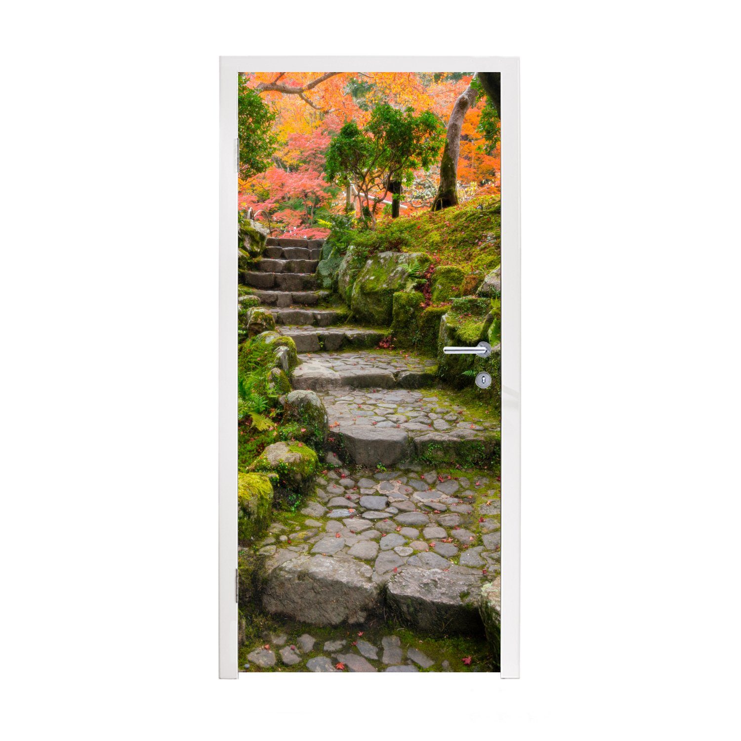 MuchoWow Türtapete Natur - Steine - Kröte - Moos - Japanisch, Matt, bedruckt, (1 St), Fototapete für Tür, Türaufkleber, 75x205 cm