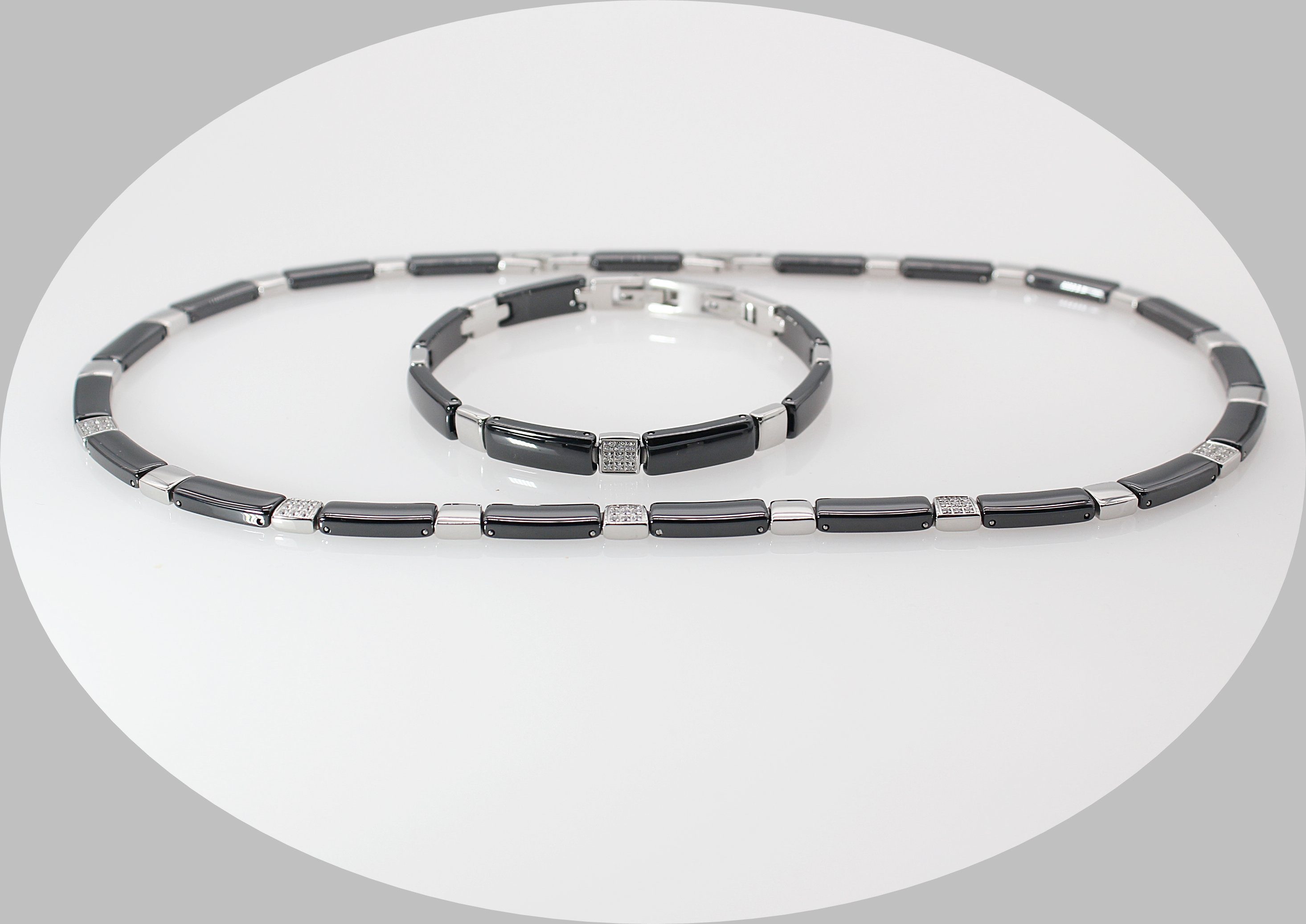 ELLAWIL Collier-Set Collier 48 6 cm, Armbandlänge Breite Edelstahl aus Keramik Geschenkschachtel (Kettenlänge Schwarz, 20cm, mm), und und Armband Silber inklusive