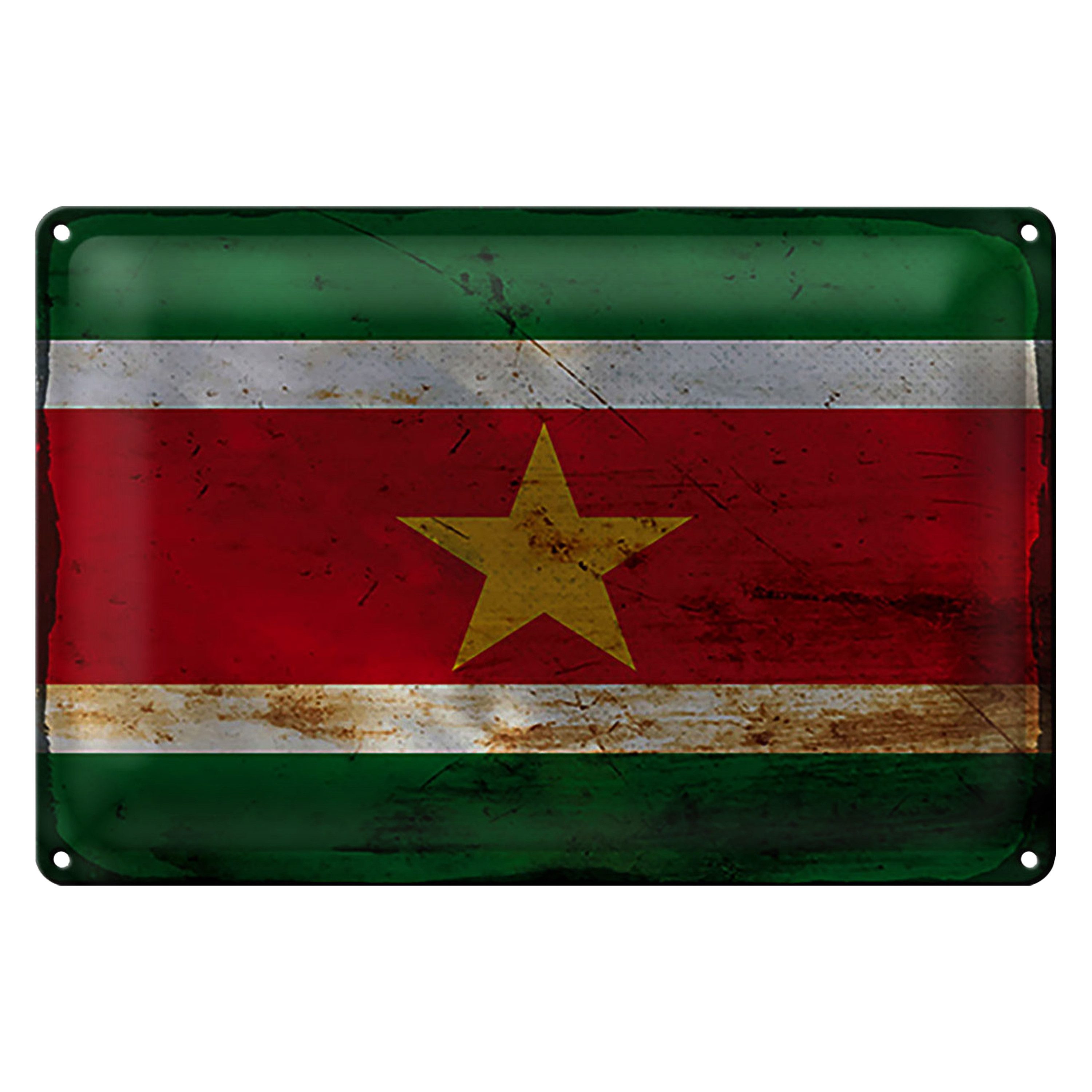 Roomando Metallschild Blechschild Flagge Suriname 30x20cm Flag of Suriname Rost