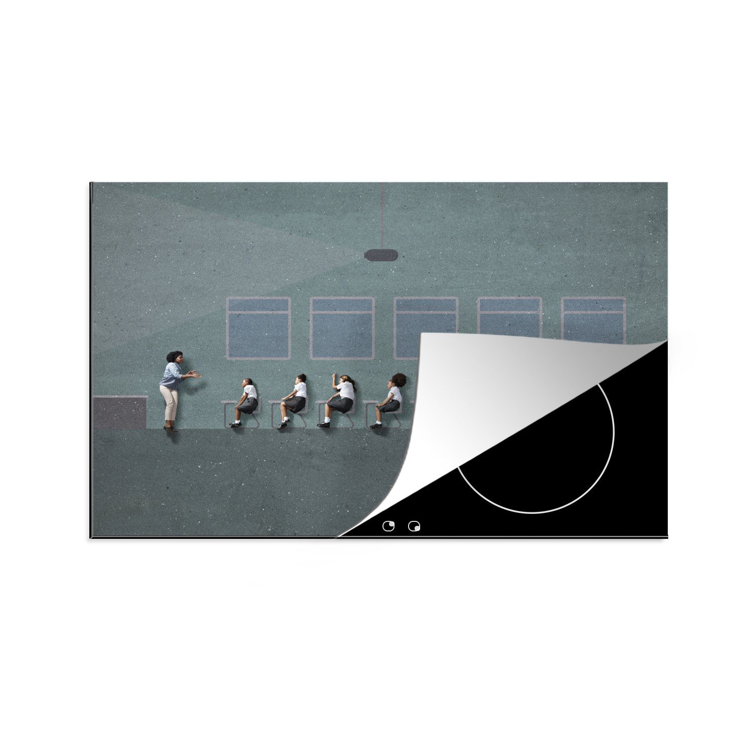 MuchoWow Herdblende-/Abdeckplatte Abstraktes Klassenzimmer, Vinyl, (1 tlg), 81x52 cm, Induktionskochfeld Schutz für die küche, Ceranfeldabdeckung