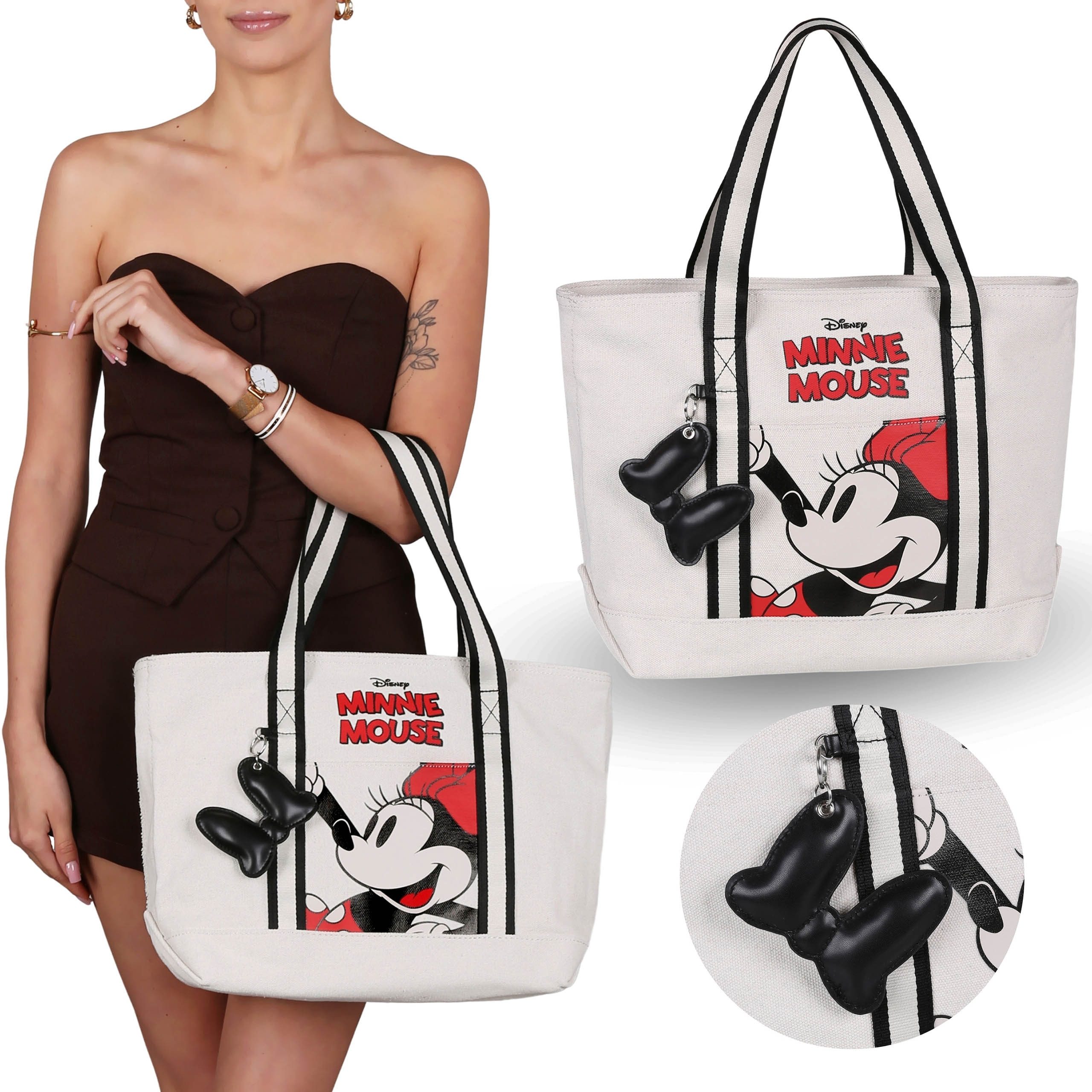 Sarcia.eu Handtasche Minnie Mouse Umhängetasche Beige, Groß, mit Schlüsselring