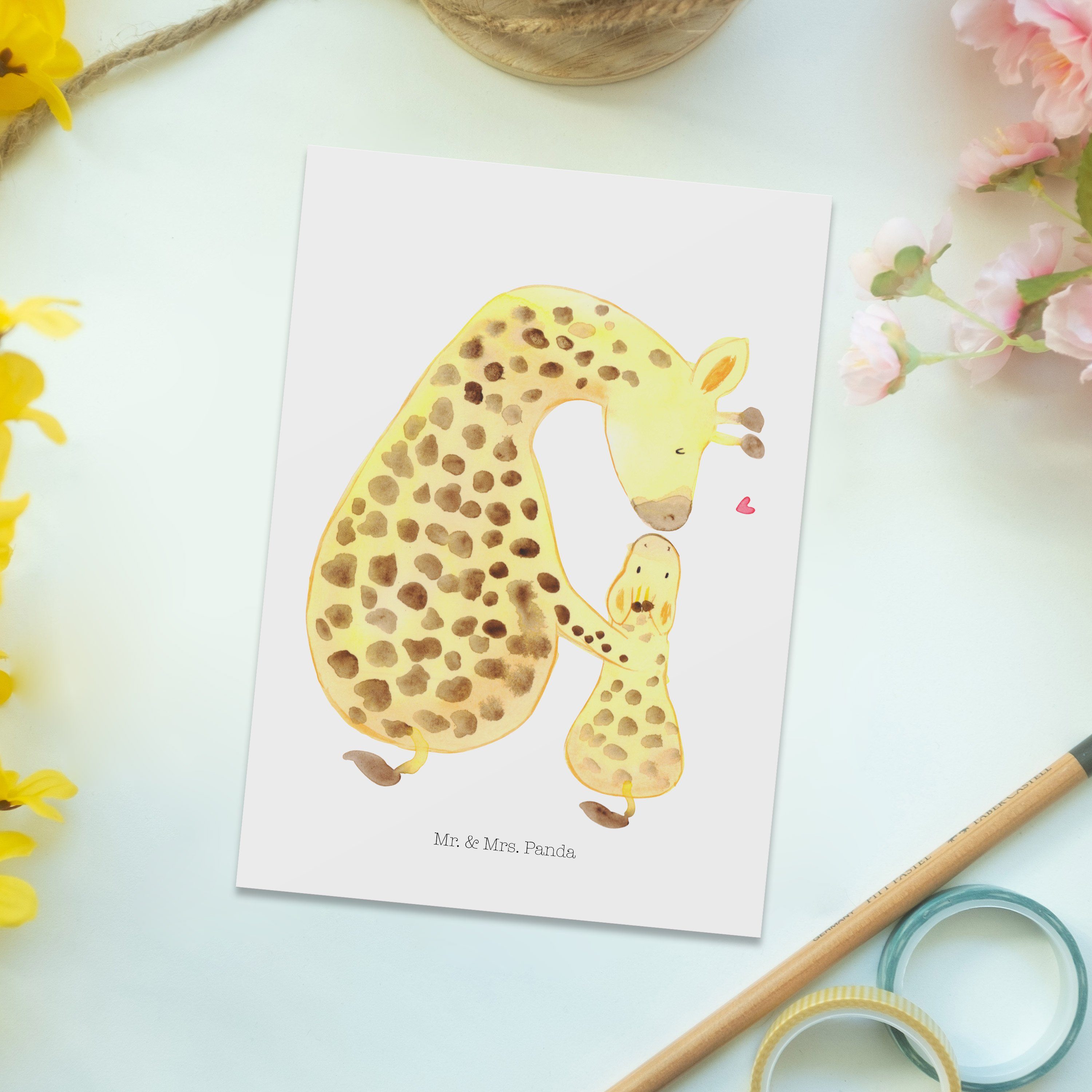Mama, Grußkarte - Weiß Mr. Panda Postkarte & - Giraffe Geschenk, Kind Lieblingsmensch, mit Mrs.