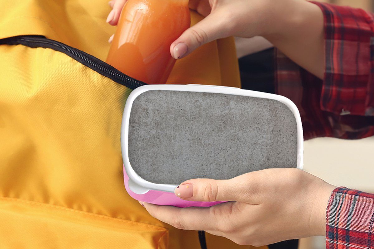 für Grau - - Kunststoff - Beton Lunchbox Snackbox, Dots Erwachsene, Kunststoff, (2-tlg), Kinder, Kies, Mädchen, Brotdose Brotbox rosa MuchoWow