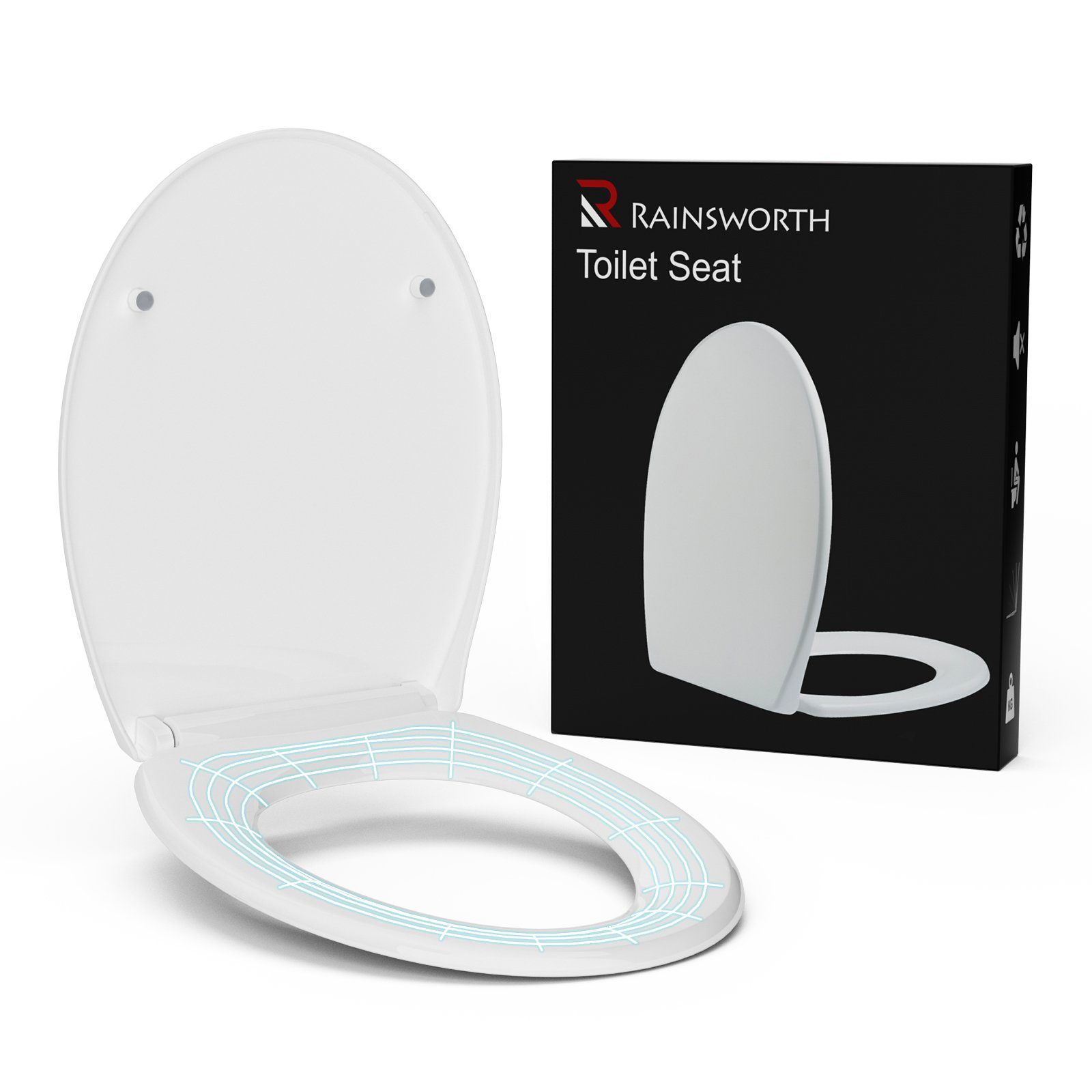 Rainsworth WC-Sitz, WC Sitz Oval mit Absenkautomatik Abnehmbar, maximale Belastung 150kg