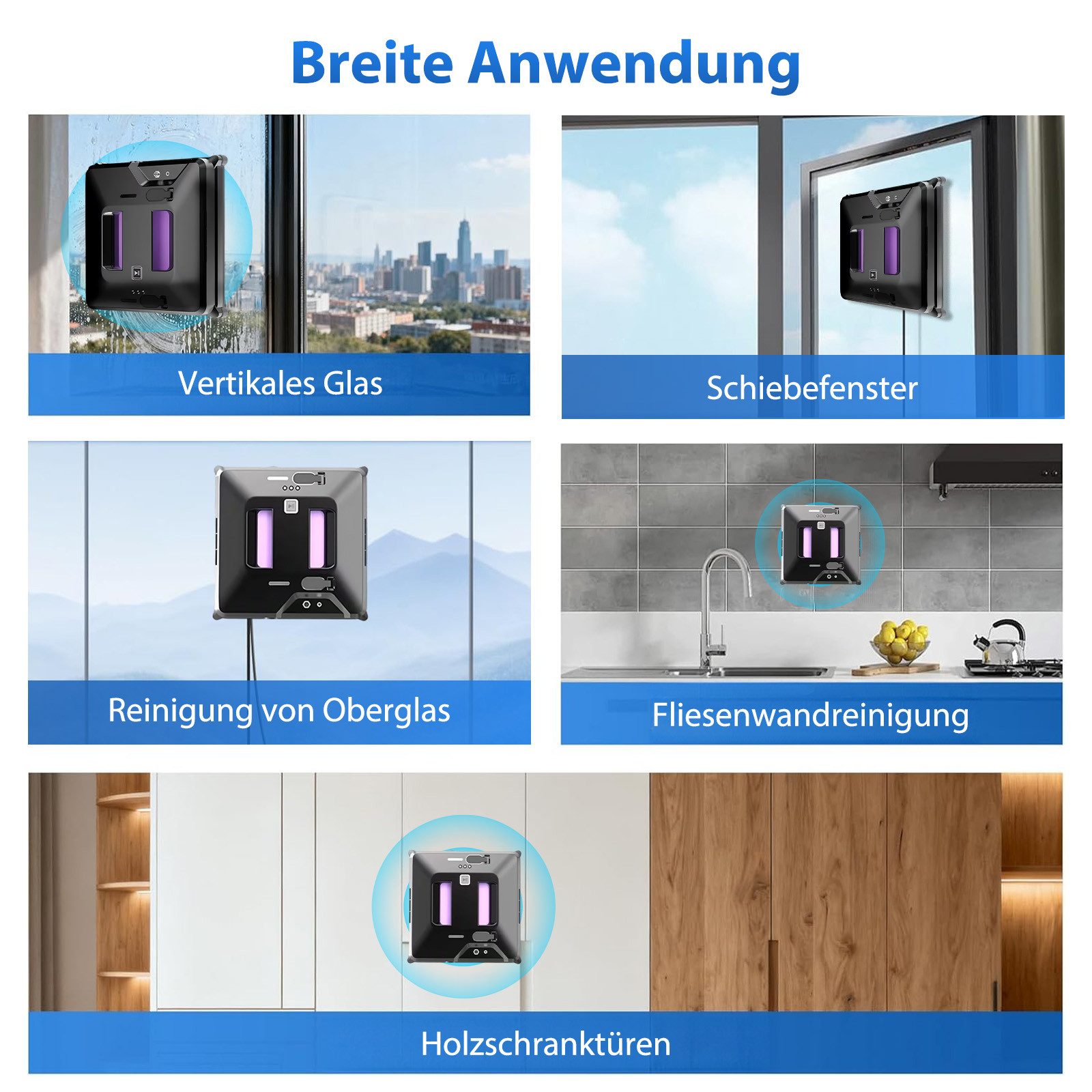 AKKEE Fensterputzroboter Automatischer Fensterputzroboter, Fenstersauger Mit Wassersprühsystem – Bild 4 von 5