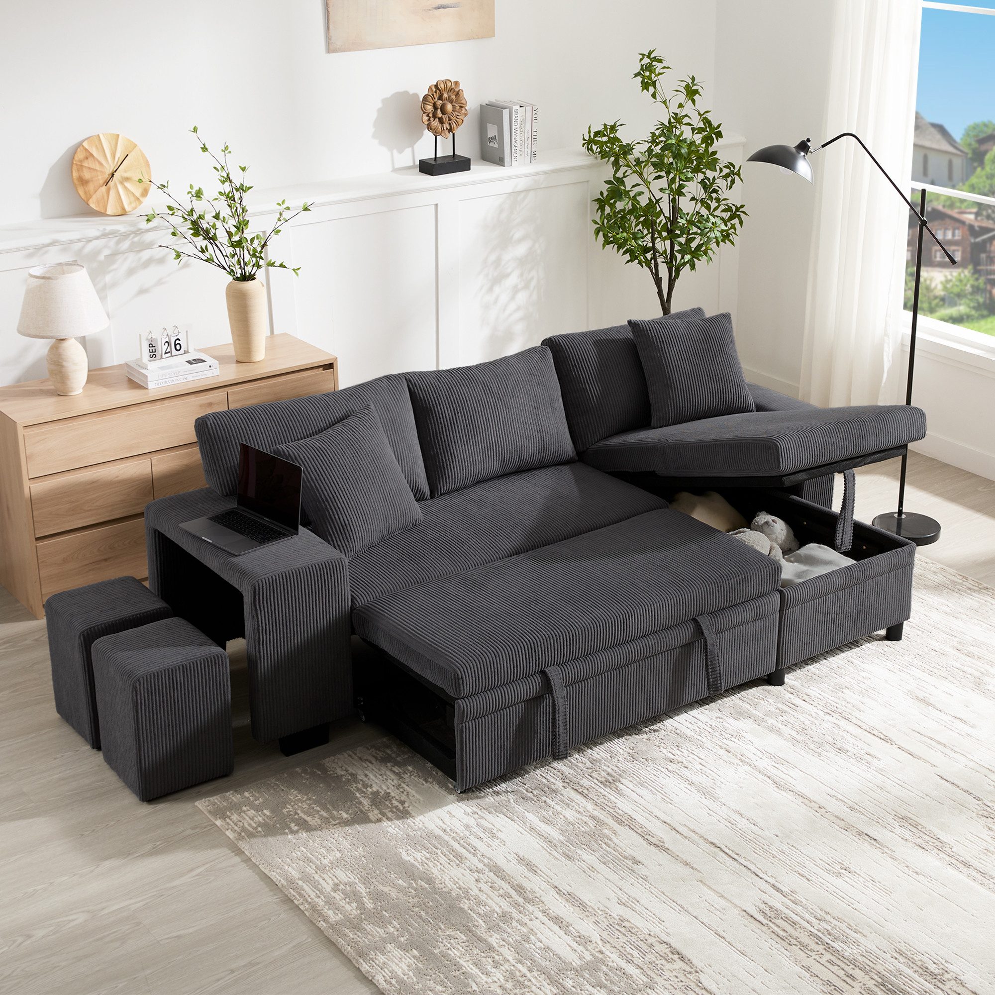 Merax Ecksofa L-förmiges Sofa Schlafsofa mit Schlaffunktion, umbaubares Eck günstig online kaufen