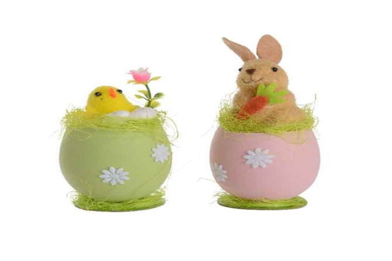 Osterfigur Osteraufsteller im Ei mit Küken und Hase im 2er-Set